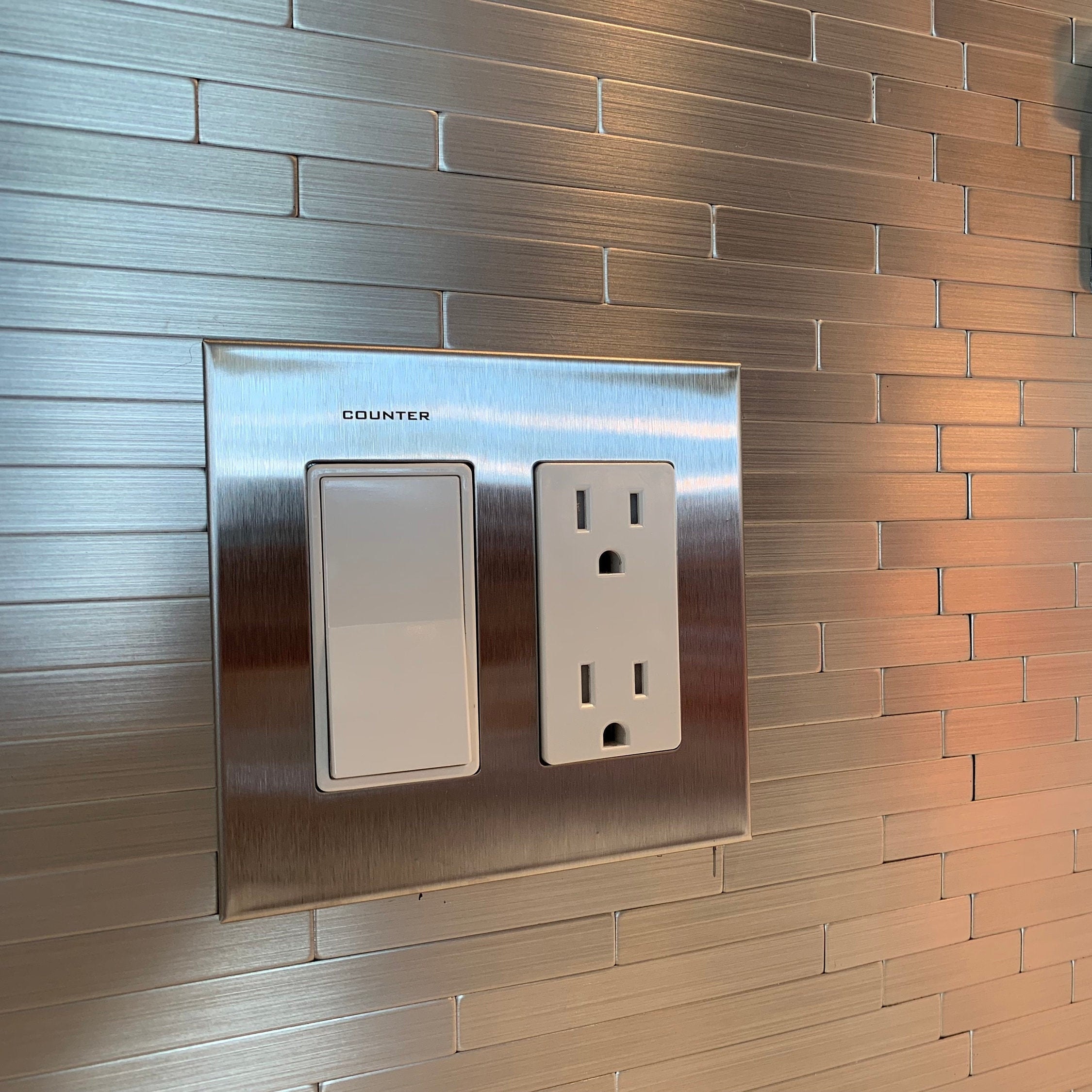 Placca per interruttore a bilanciere a 2 posti in metallo con etichetta personalizzata: design moderno