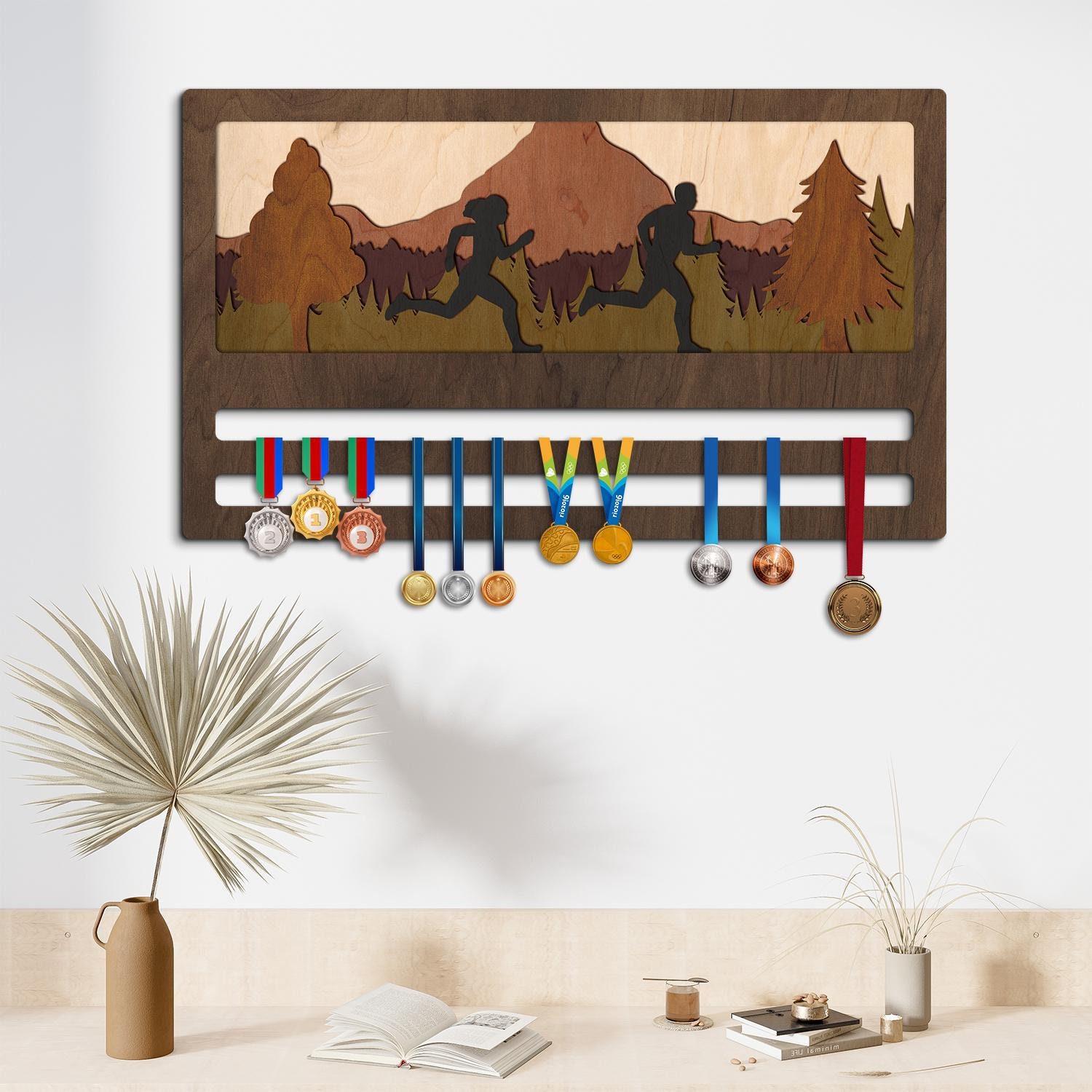 Espositore per medaglie in legno, porta medaglie per maratona, porta medaglie per corsa, porta medaglie per gara, porta medaglie per corsa, coppie di