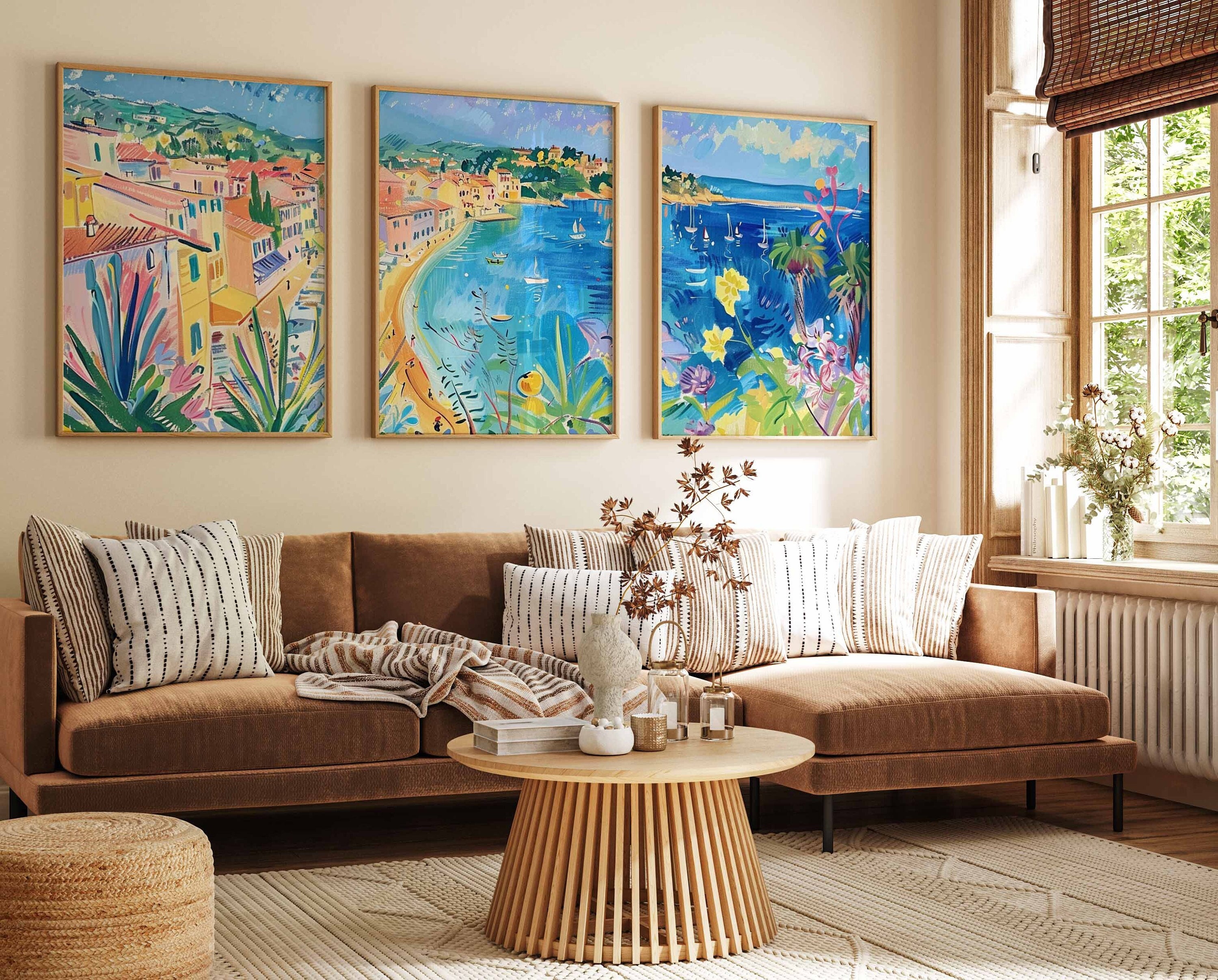 Set di 3 stampe di viaggio sulla Costa Azzurra, poster di viaggio a St Tropez, stampe di viaggio sulla Costa Azzurra, arte murale sulla costa francese