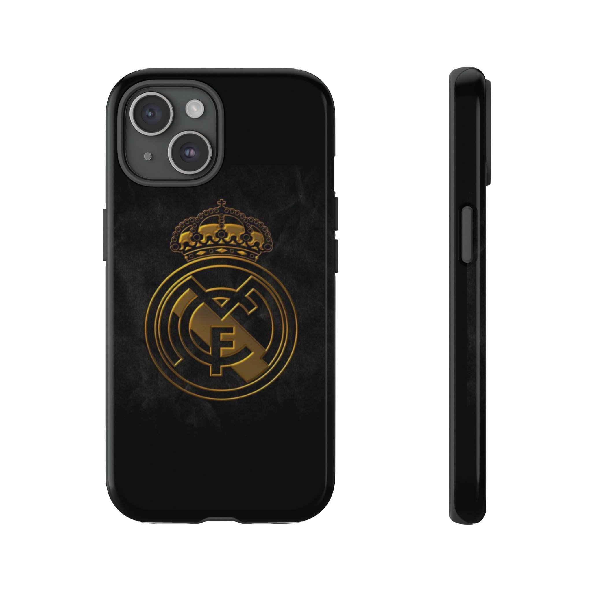 Cover per cellulare con logo Real Madrid in oro e sfondo nuvoloso Cover per cellulare Real Madrid con sfondo scuro Hala Madrid! Casi difficili