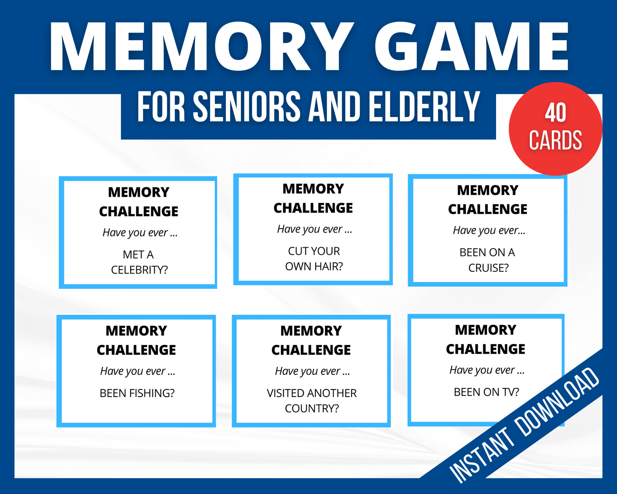 Gioco di memoria per anziani, gioco stampabile per anziani, attività sull'Alzheimer, gioco sulla demenza, attività per case di riposo