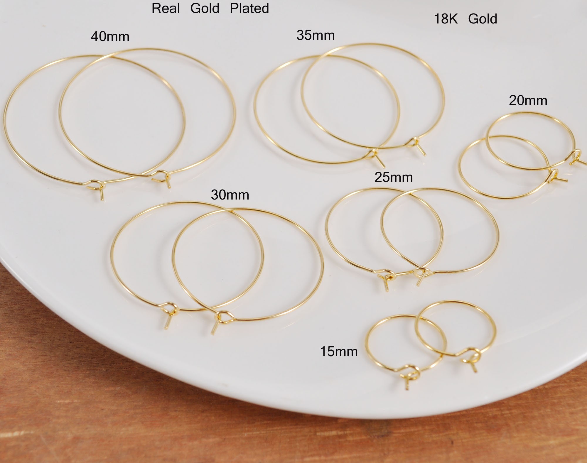 50 cerchi per orecchini placcati in oro 18k, orecchini circolari da 15/20/25/30/35/40/45/50 mm, cerchi per orecchini rotondi, fili per orecchini, crea