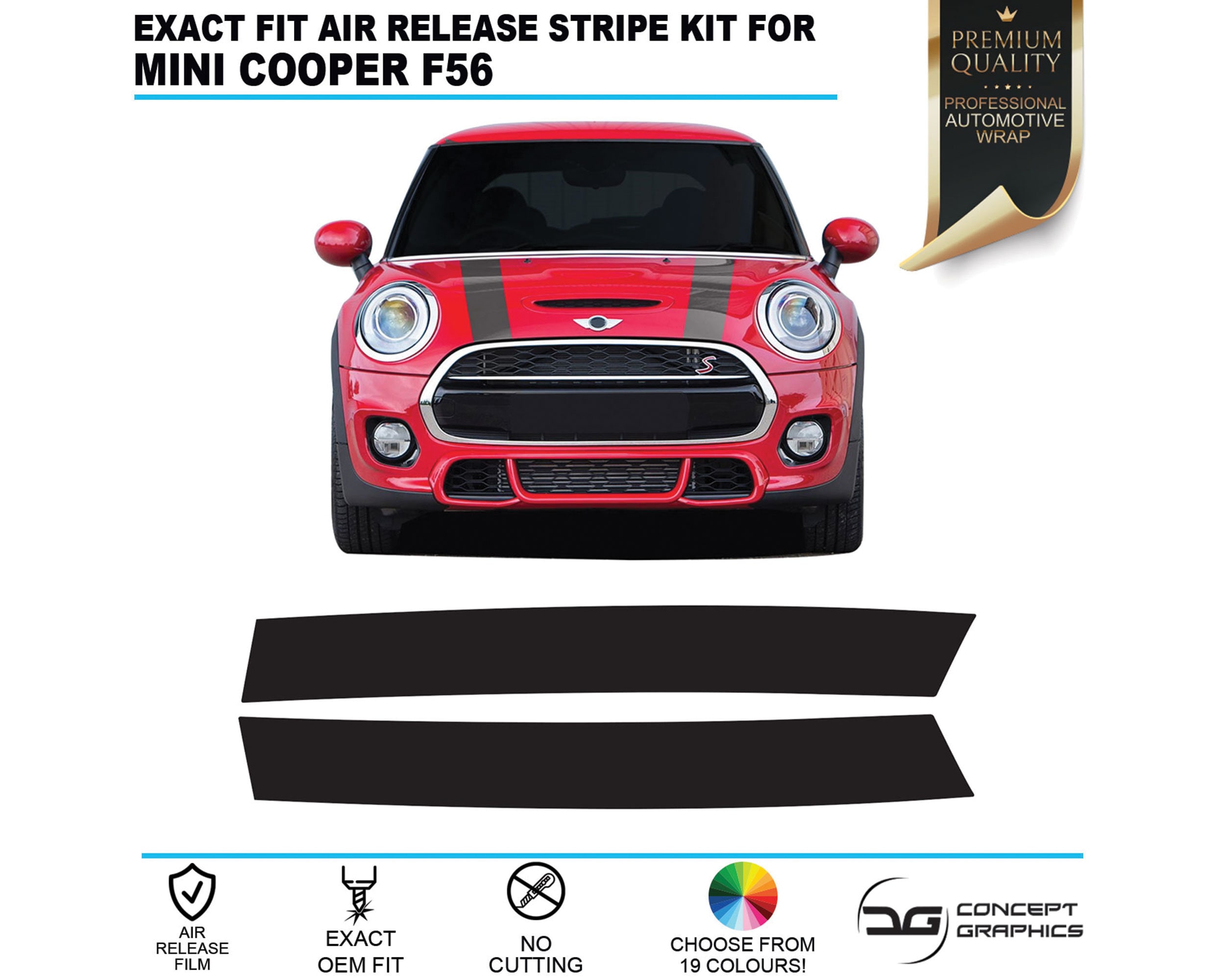 Kit di strisce per cofano, vinile di rilascio dell'aria di fabbrica OEM, adatto per Mini Cooper S One JCW F56