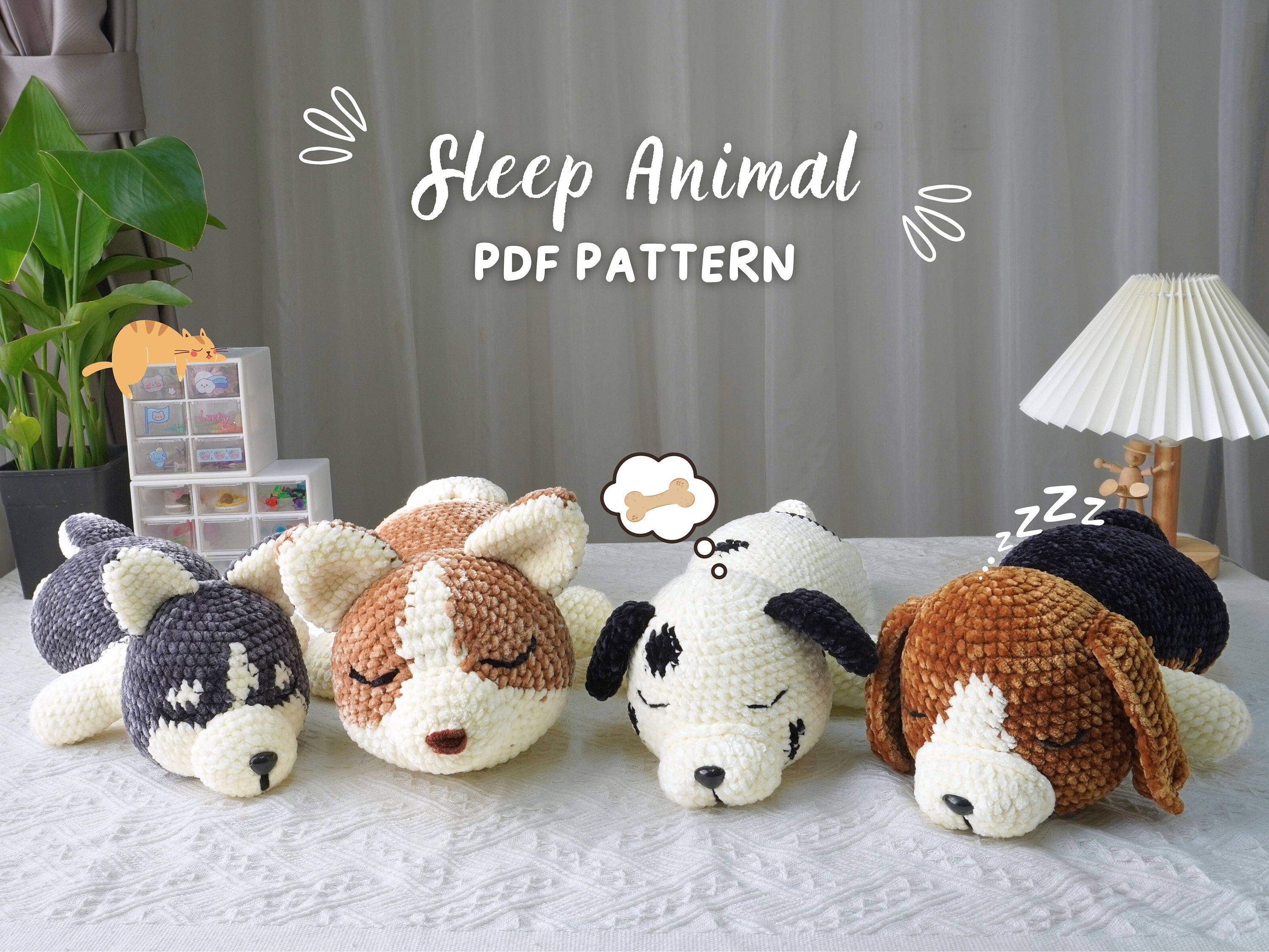 Schema all'uncinetto Amigurumi 4 in 1, schema all'uncinetto Corgi, schema all'uncinetto Beagle, schema all'uncinetto Dalmata, schema all'uncinetto Hus