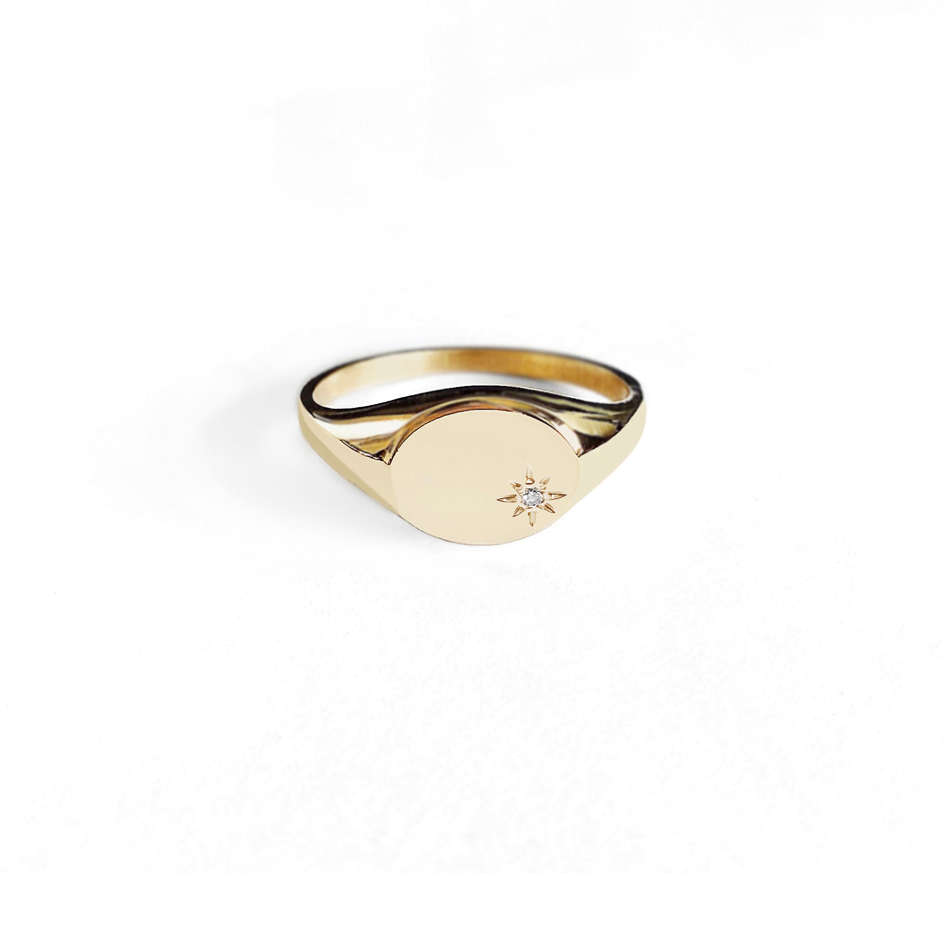 Anello con sigillo in diamanti 18K, anello con sigillo con incastonatura a stella, anello con sigillo in oro massiccio 14K, anello mignolo in oro, ane