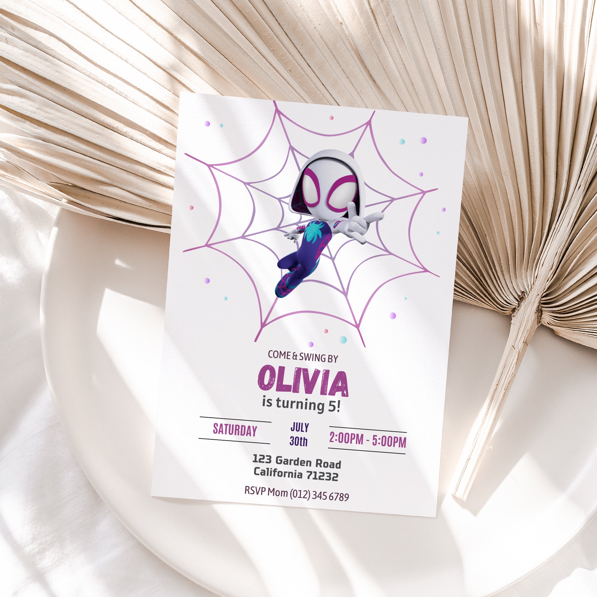 Invito di compleanno per Spider-Man, invito per la festa di compleanno di Gwen Stacy, invito per la festa di Spider-Man e i suoi fantastici amici, mod