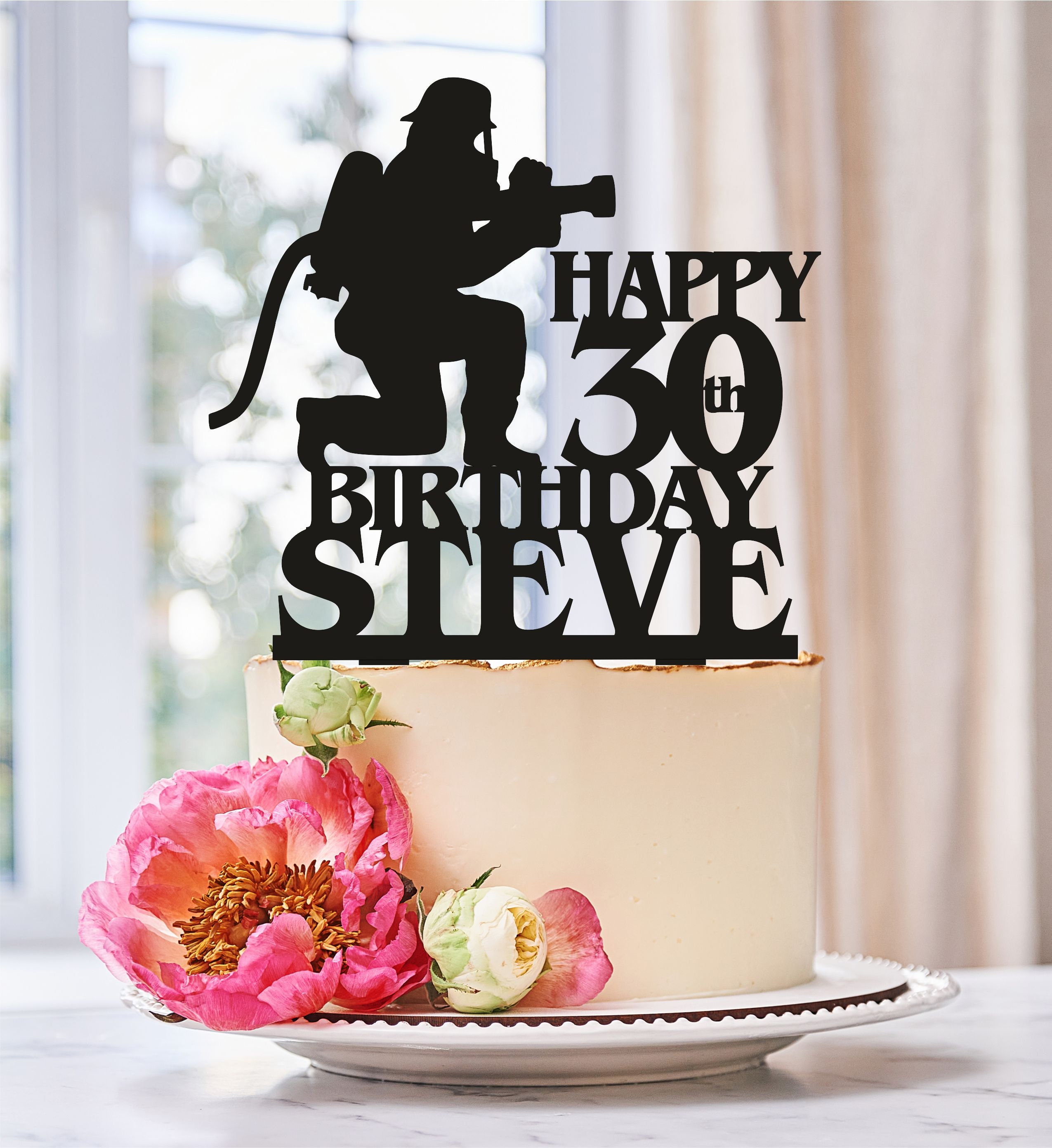 Topper per torta personalizzato, Topper per torta pompiere, Topper per torta pompiere, Topper per torta di compleanno, Topper per torta da uomo, Festa