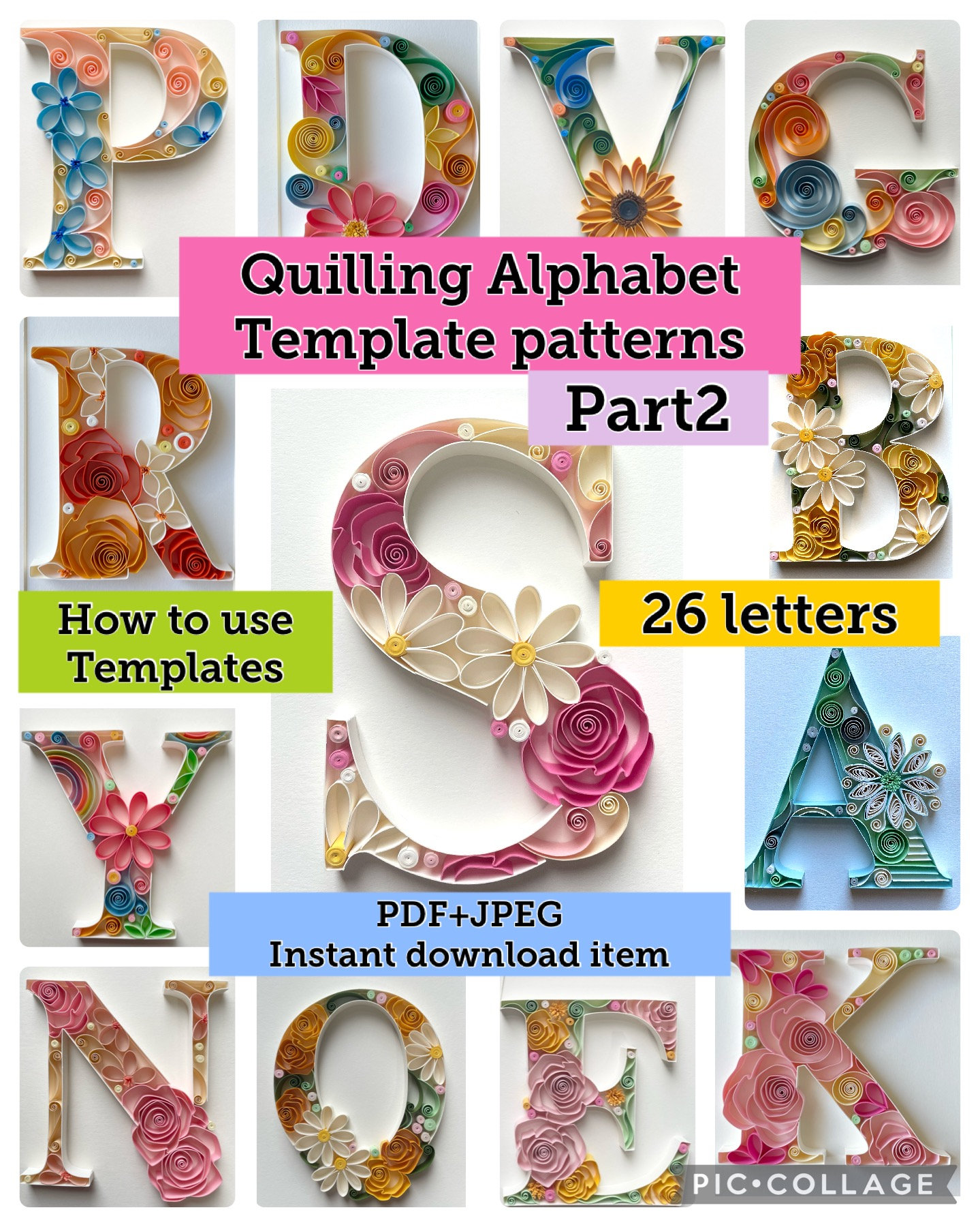 Modello quilling, lettera quilling, alfabeto quilling, modelli quilling, modelli modello quilling, download istantaneo, iniziale