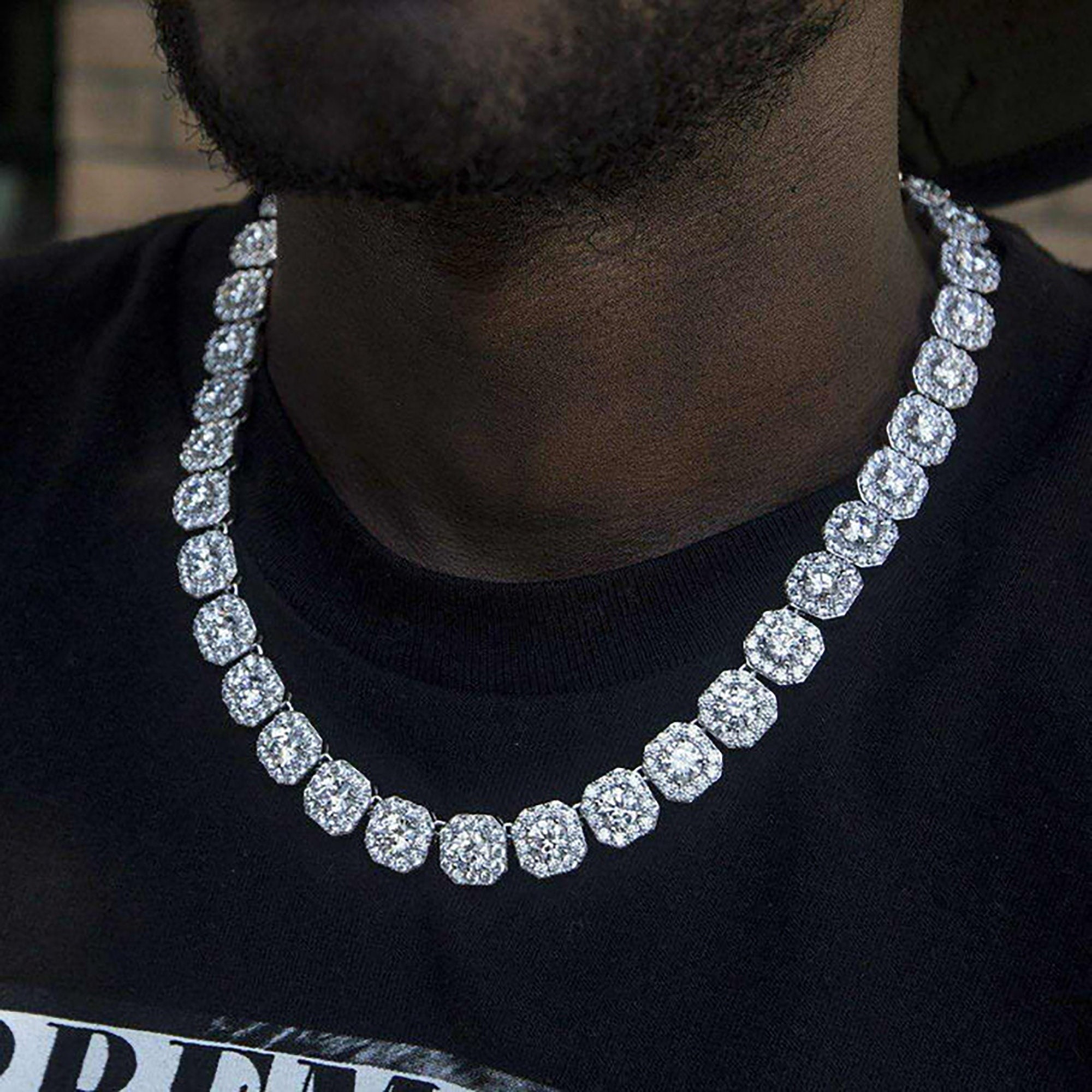 Catena da tennis VVS con diamanti ghiacciati da 12 mm / Gioielli da uomo / Collana con diamanti / Catena da tennis Hip Hop / Collana Hip Hop / Collana