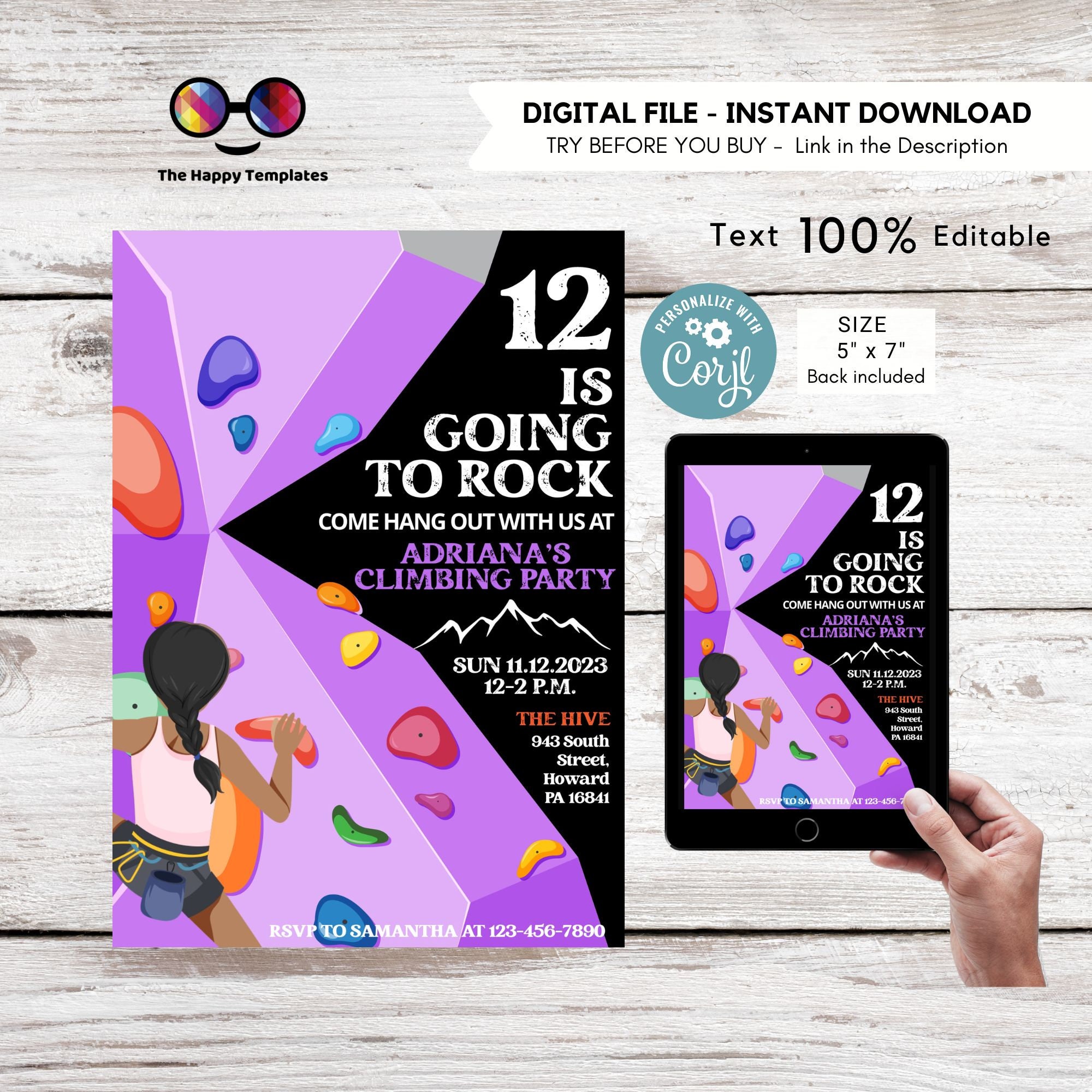 Modello modificabile di invito di compleanno per arrampicata su roccia / Qualsiasi età / Invito per festa di arrampicata su roccia / Compleanno stampa