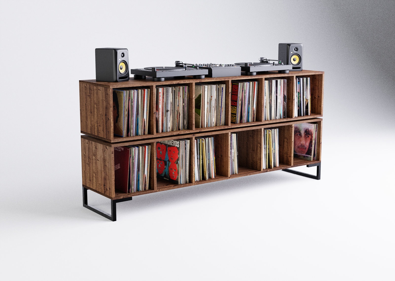 Många - Mobiletto per dischi in vinile a due ripiani per collezionisti - Portavinili - Portadischi - Mobiletto per dischi - Mobiletto per dischi - Mob