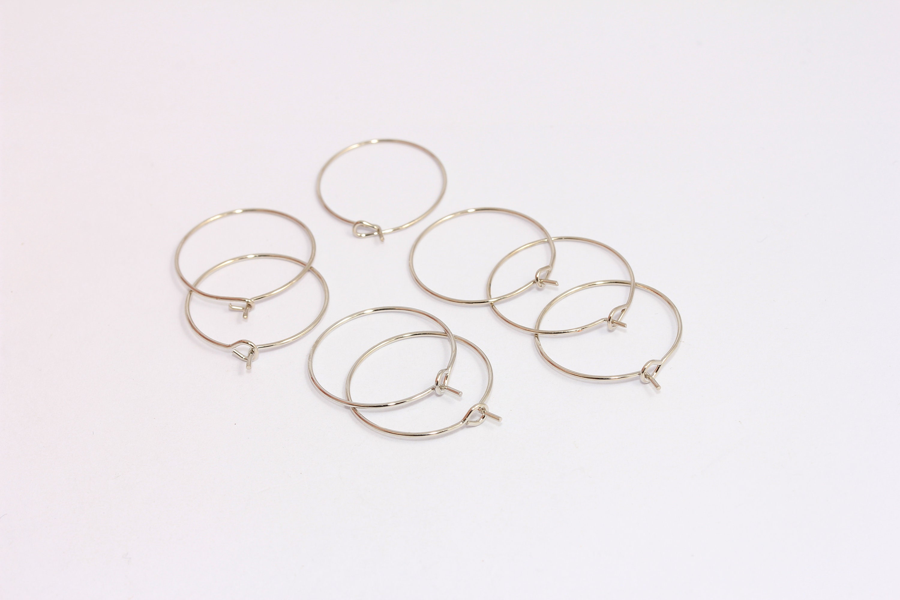 Cerchi per orecchini placcati in rodio da 20 mm, filo per orecchini a cerchio, orecchini a cerchio, montature per orecchini, orecchini a cerchio picco