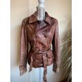 Giacca in pelle marrone vintage per donna taglia M, blazer doppiopetto in vera pelle, trench corto, blazer in pelle invecchiata boho