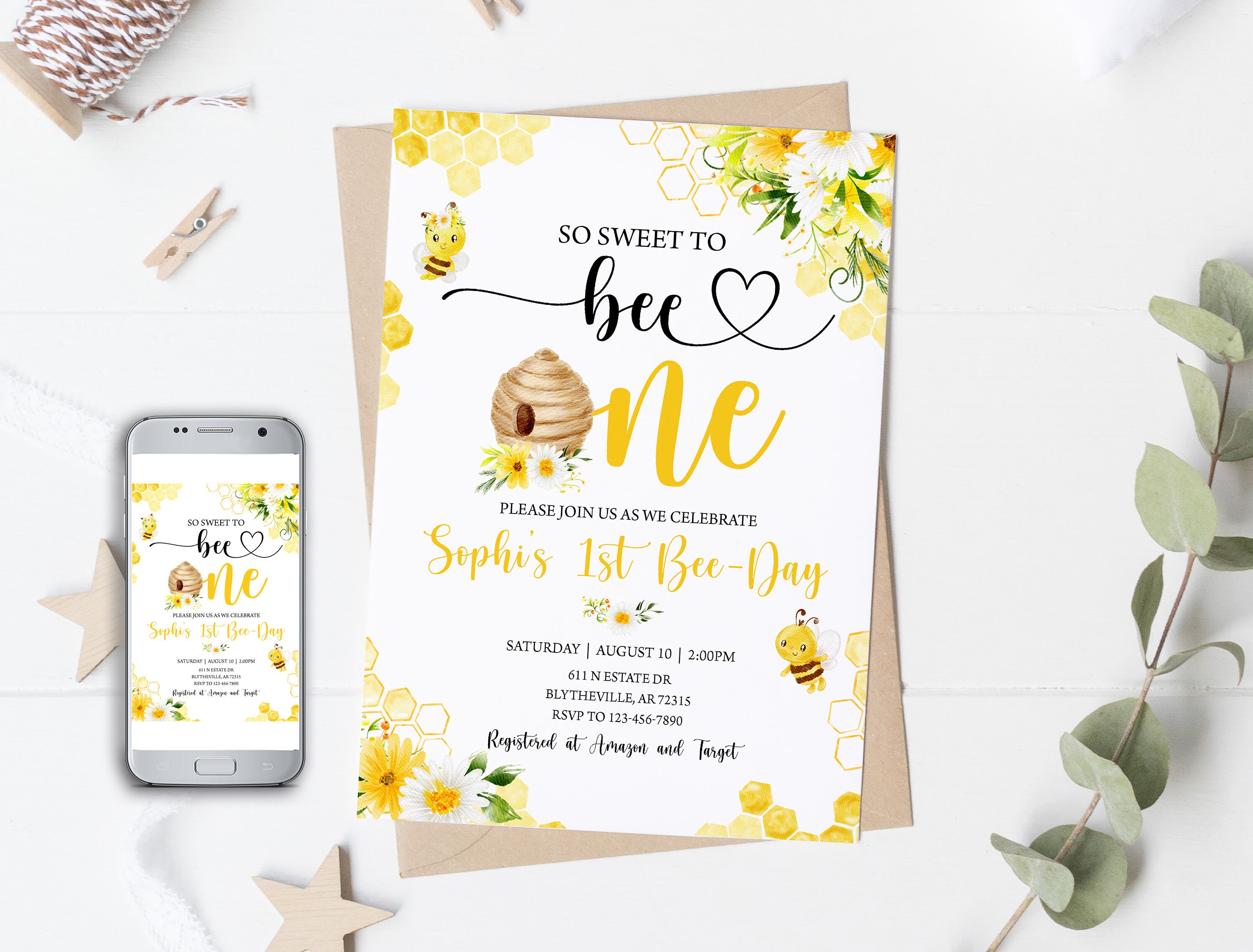Invito di compleanno modificabile dell'ape Bumble Bee Birthday Party Primo giorno dell'ape Invito di compleanno dell'ape del miele Invito dell'ape Dol