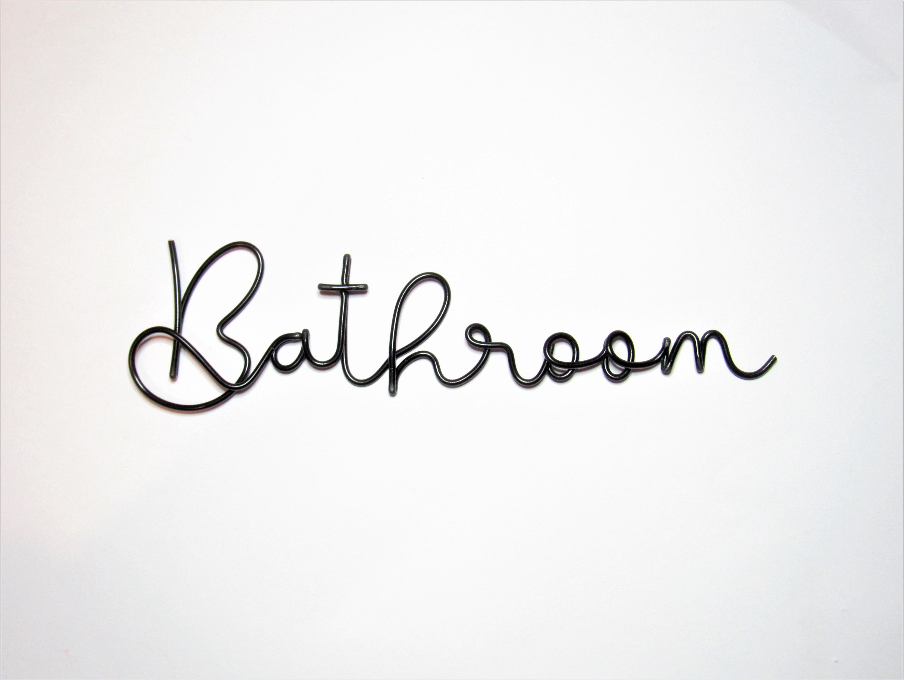 Cartello porta bagno con parole in filo metallico, decorazione da bagno, cartello porta bagno unisex, arte da parete in filo metallico, cartelli porta