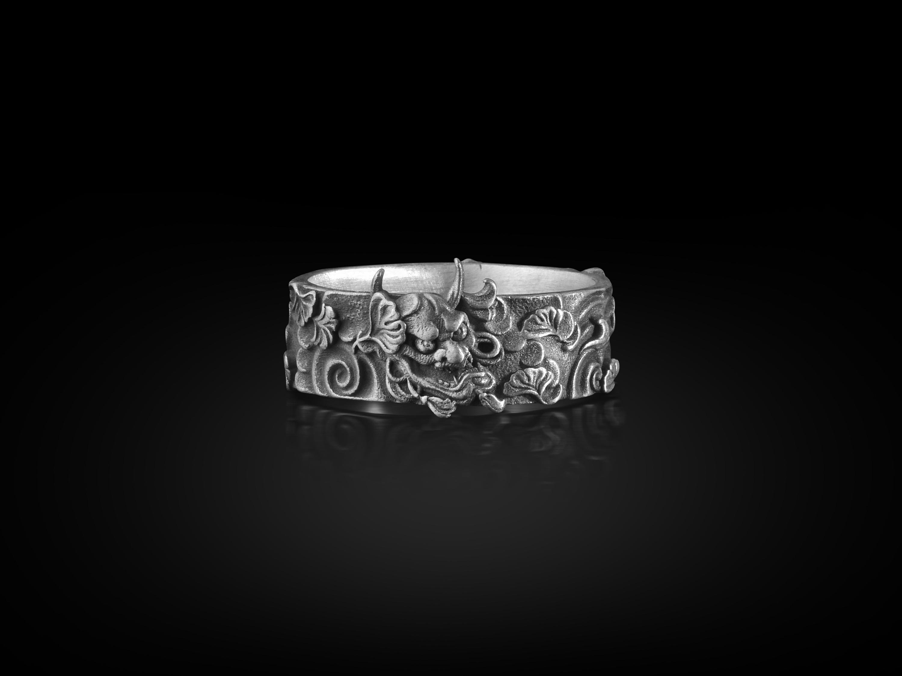 Anello a fascia maschera Oni per uomo, anello maschera Hannya in argento sterling, anello maschera demone, gioielli demone giapponese, anello regalo m