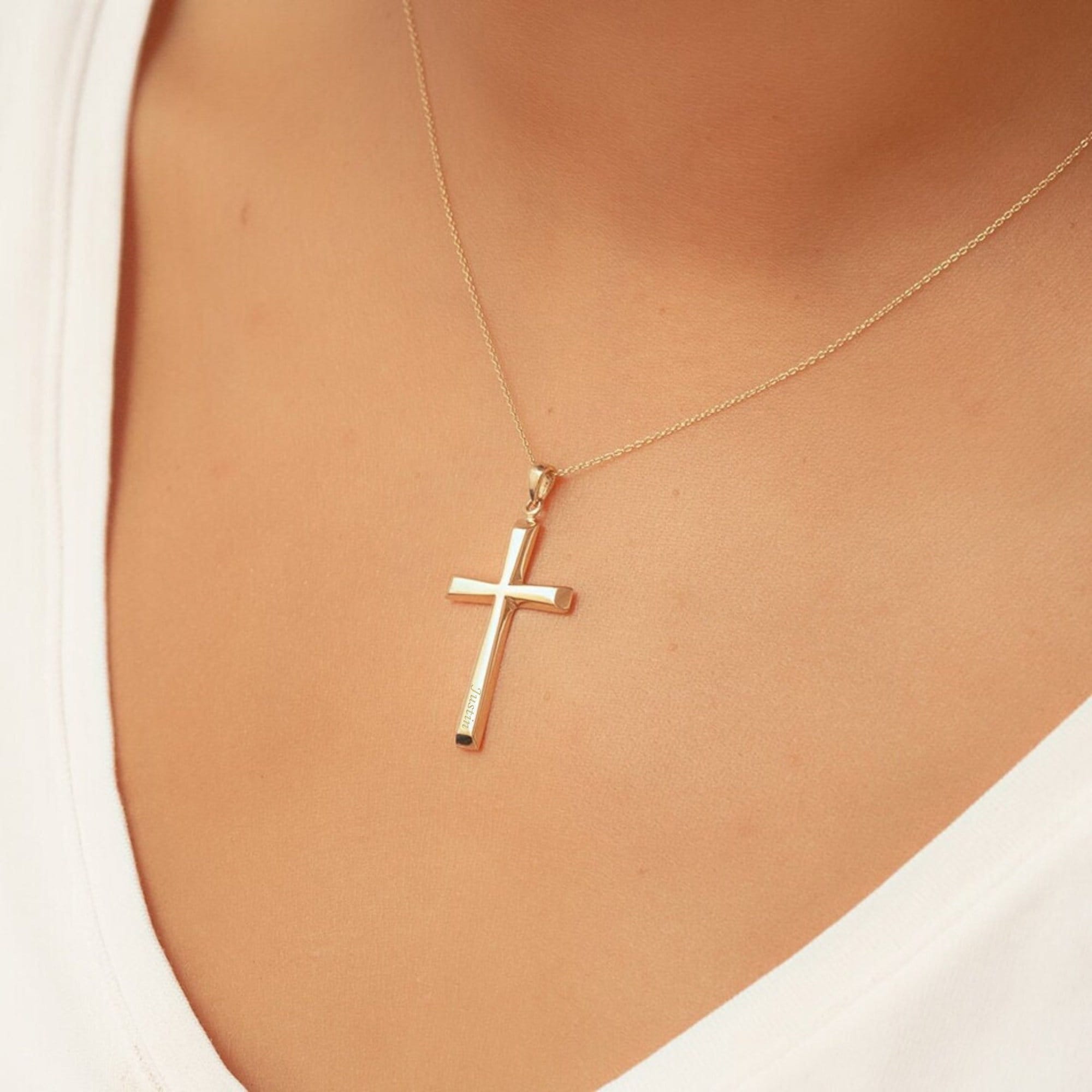 Collana con croce in oro massiccio 14K 18K, elegante ciondolo a croce in oro, collana con ciondolo a croce in oro vero bianco e giallo rosa, regalo pe