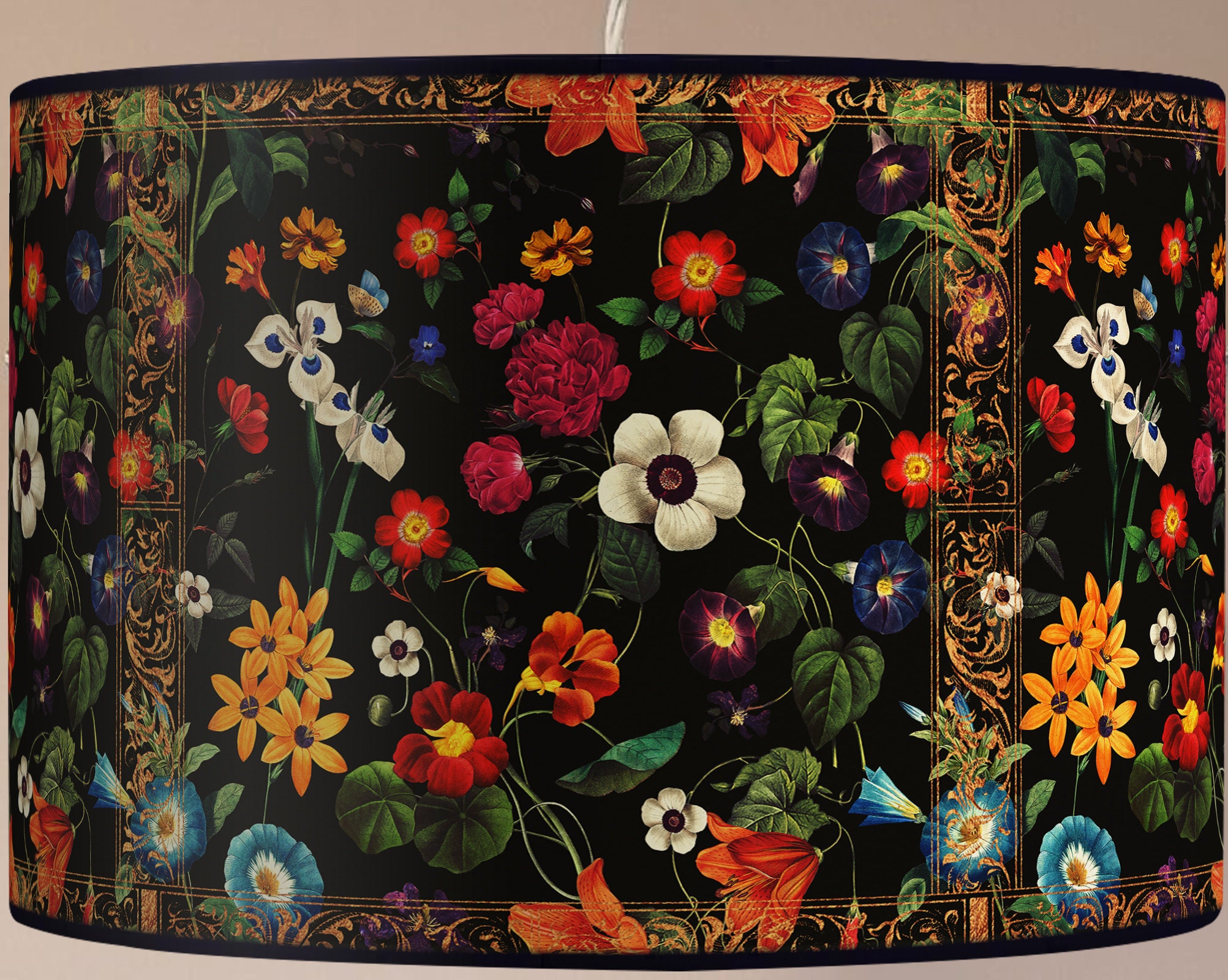 Lampada da terra paralume, lampada da terra retrò paralume, lampada da terra vintage paralume, lampada da terra artigianale paralume, fiori paralume v