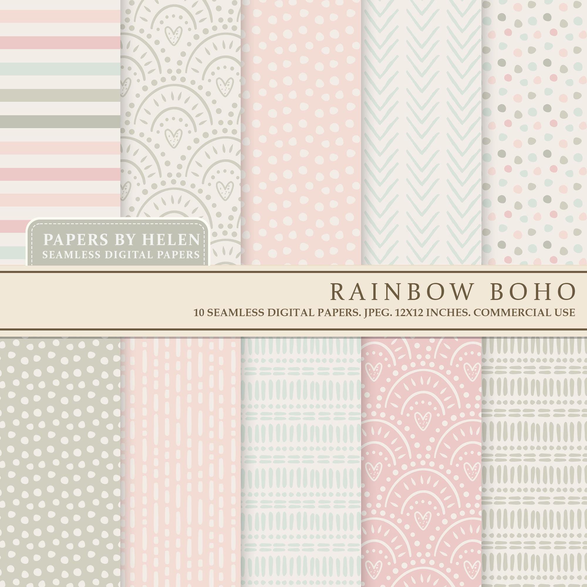 10 carte digitali senza soluzione di continuità Boho, carta per album Boho, sfondi Boho, carta digitale per uso commerciale, motivi Boho, carino Boho
