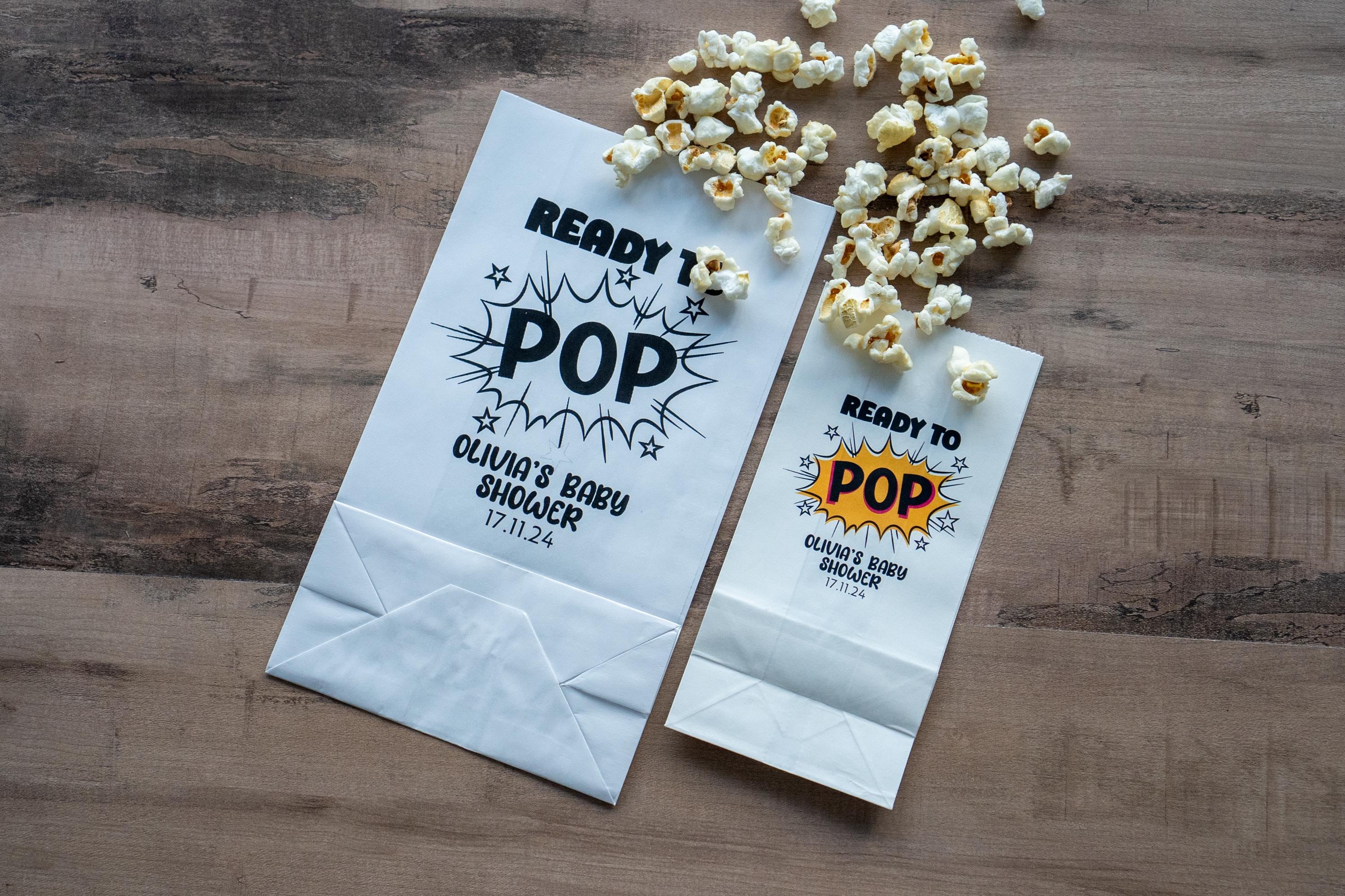 Sacchetti per popcorn bianchi personalizzati/Bomboniere personalizzate per feste/Sacchetti per bomboniere/Bomboniere per baby shower/Sacchetti per pop