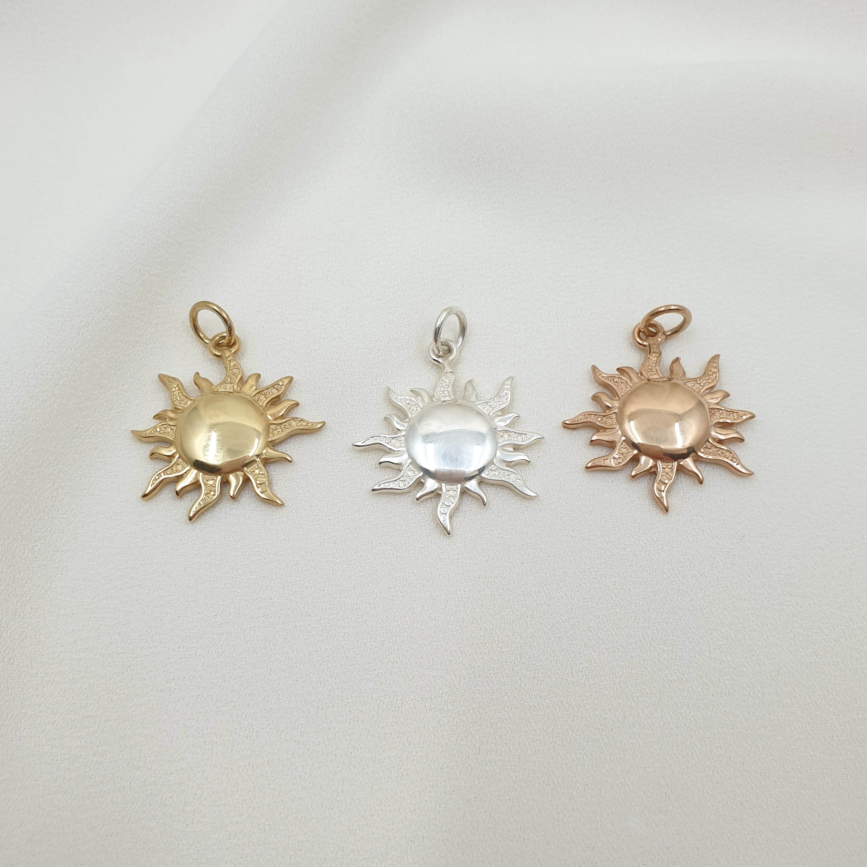 Ciondolo a forma di sole, ciondolo per collana, argento sterling 925, placcato oro, oro giallo, oro rosa, ciondolo a forma di sole per catena a maglie