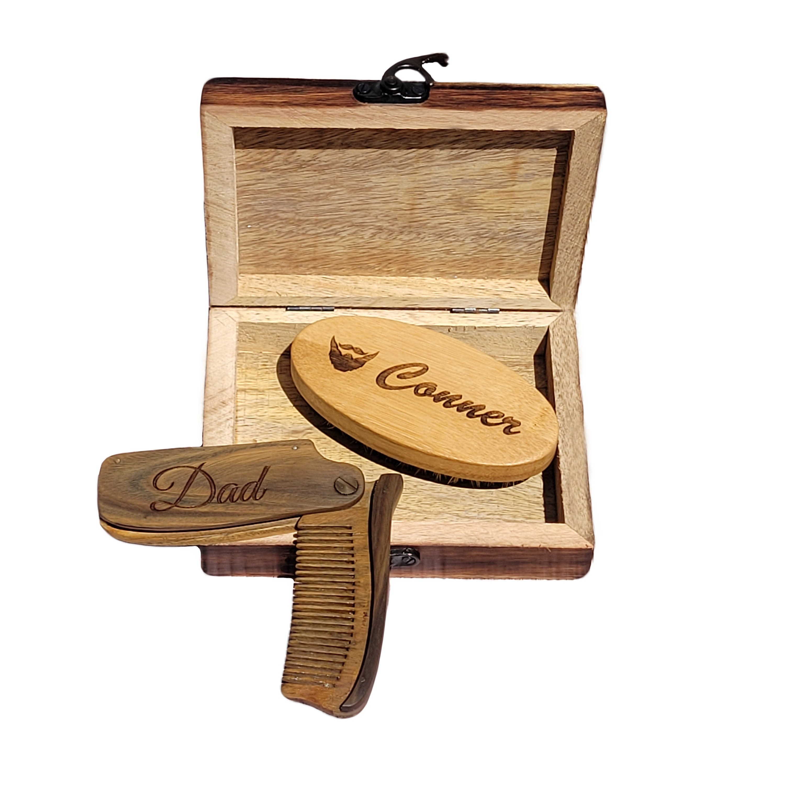 Kit per la cura della barba personalizzato, pettine per barba, spazzola per barba, regalo per uomo, regali per uomo, pettine in legno, pettine inciso,