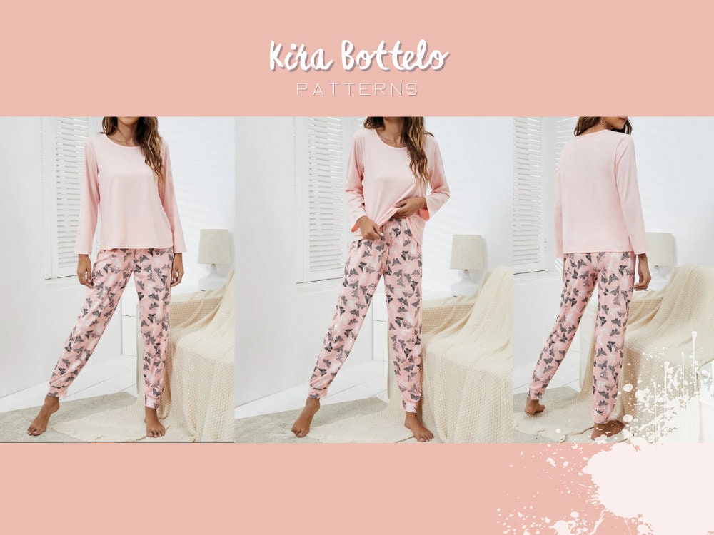 Cartamodello per pigiama, pigiama a maniche lunghe, pigiama da donna (PDF, XS-XXXL, adatto ai principianti)