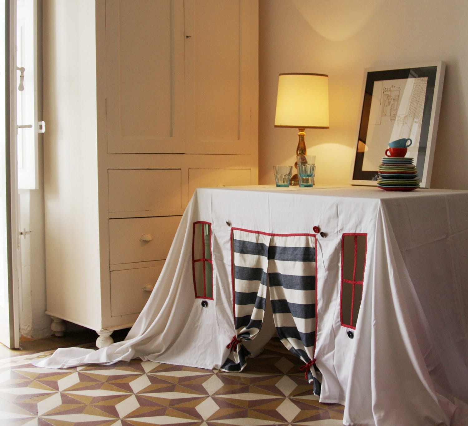 Casetta da gioco da tavolo, casetta da gioco, casetta da gioco con tovaglia, tenda da gioco, casetta da gioco per esterni, casetta da gioco con tavolo