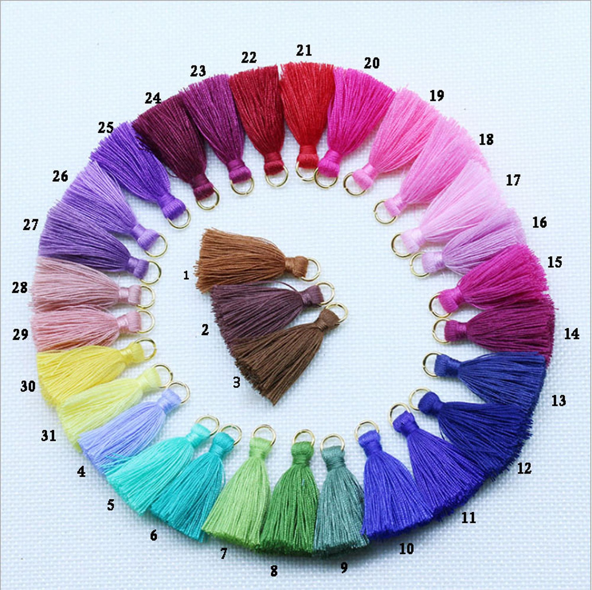 Gioielli con nappe, 50/100 pezzi all'ingrosso di nappe in cotone da 35 mm con anellino dorato, mini nappe, nappe in filo di cotone fatte a mano, ciond
