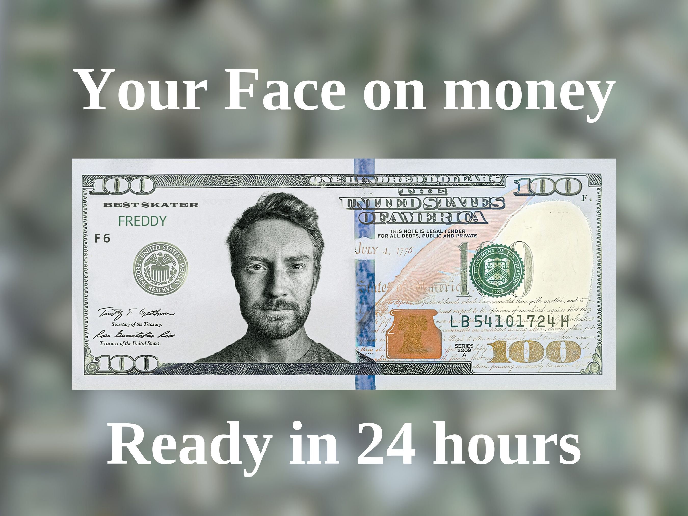 La tua faccia sui soldi, soldi da gioco, banconote da 100 dollari, soldi per feste, soldi personalizzati, soldi finti, banconote da un dollaro persona