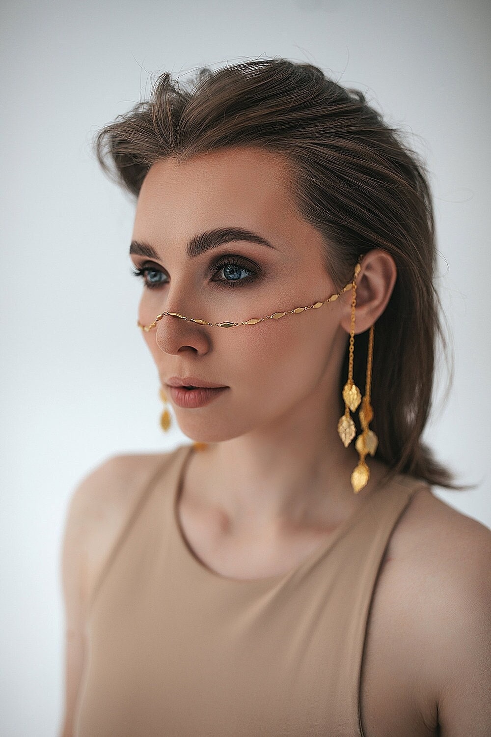 Gioielli con catena per il viso, Gioielli per il viso, Gioielli per il corpo, Gioielli per festival, Catena per il viso, Bigiotteria, Maschera per il