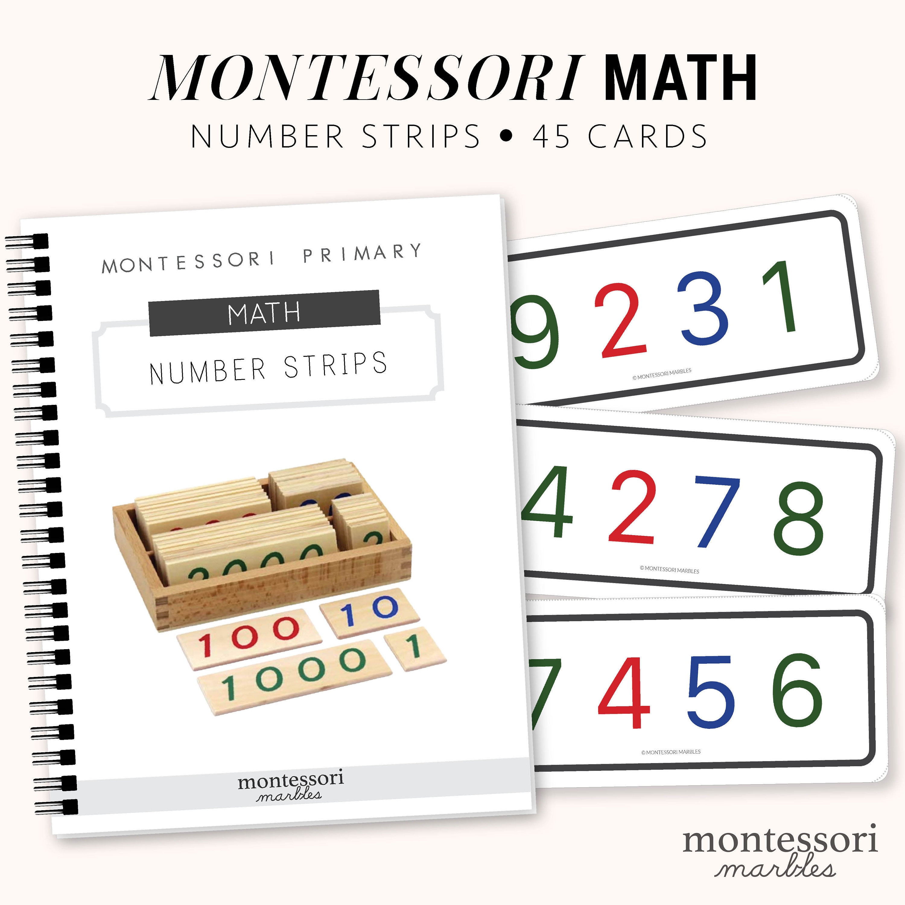 Strisce di numeri matematici / Matematica Montessori / Apprendimento precoce del conteggio per la scuola materna e l'asilo / PDF stampabile