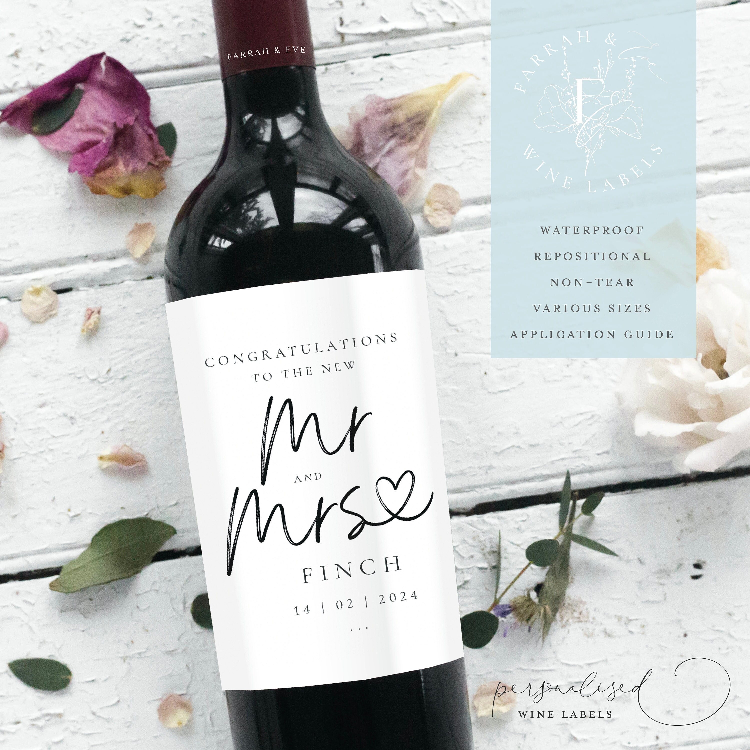 Etichetta per vino personalizzata Mr and Mrs / Etichetta per vino per il giorno delle nozze / Etichetta per vino per sposi, Etichetta per vino per spo
