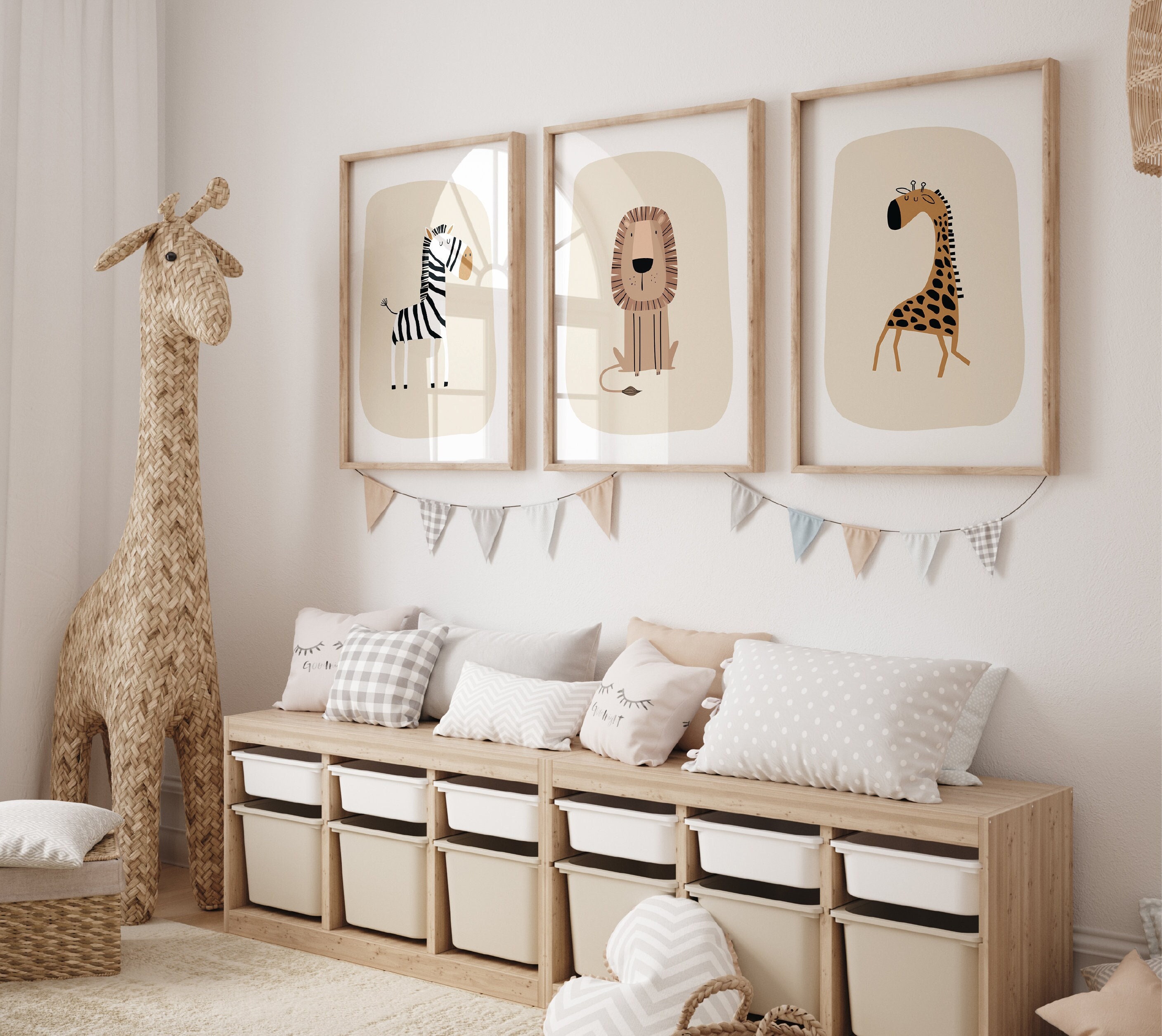 Stampe murali per la cameretta dei bambini Safari, Arredamento della cameretta dei bambini, Stampe per la cameretta dei bambini Boho, Set di 3 stampe,