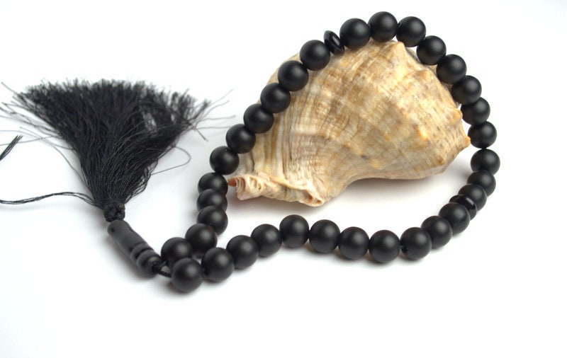 Mini mala in onice nero Bracciale mala annodato a mano Perline per meditazione con pietre preziose Perline per preghiera Bracciale mala da uomo Regalo