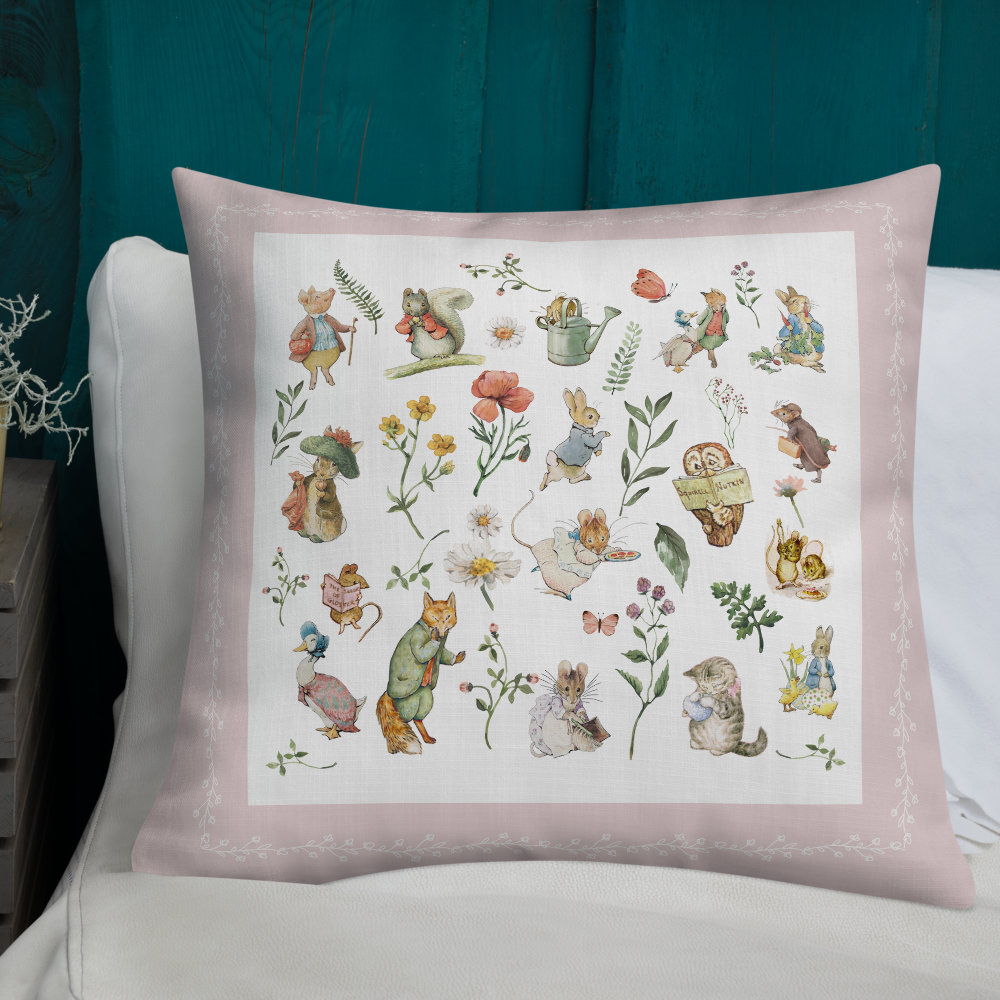 Cuscino quadrato Peter Rabbit Cuscino Beatrix Potter Asilo nido Peter Rabbit Regalo per gli amanti dei libri Fan del coniglio Peter Cuscino coniglio p