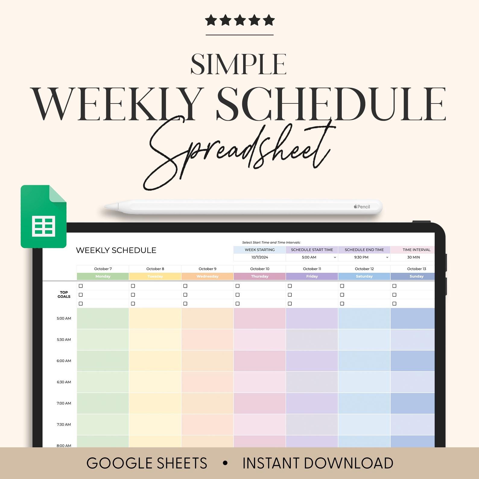 Planner settimanale definitivo / Modello di planner settimanale digitale / Tracker della produttività / Tracker delle abitudini Fogli Google / Foglio