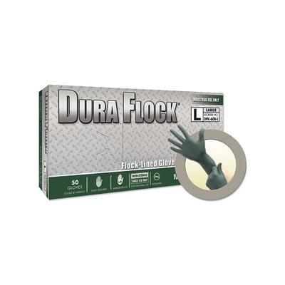 Ansell Dura Flock DFK-608 Disposable Nitrile Gloves, 8.3 in Palm, 7.9 Fingers, Flocked Liner, Large, Dark Green (748-DFK-608-L)