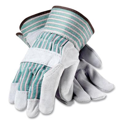 PIP 836563M Bronze Series Leather/Fabric Work Gloves, Medium (Size 8), Gray/Green, 12 Pairs - 1 Dozen