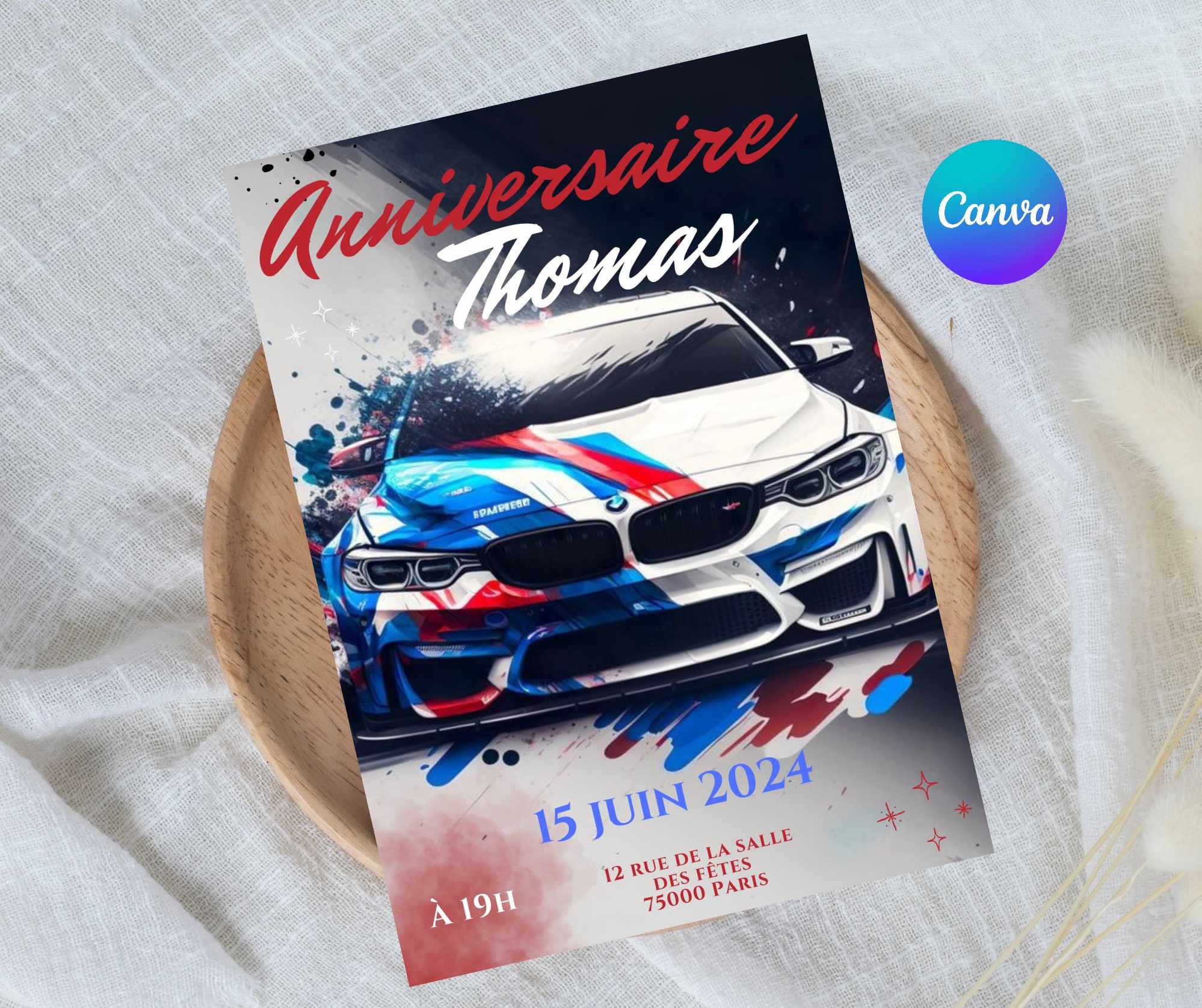 modello stampabile per invito compleanno auto BMW, biglietto d'auguri BMW M2, festa di compleanno auto BMW per uomo