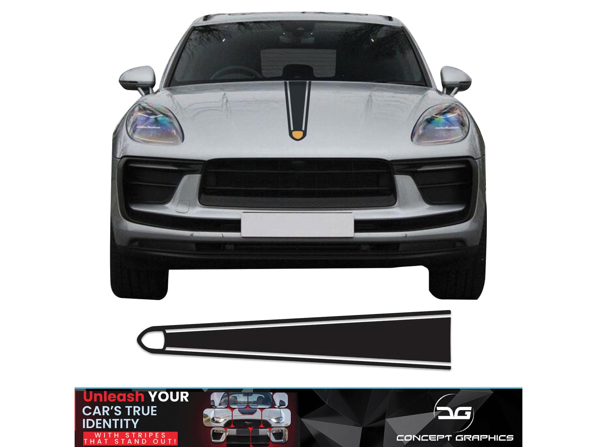 Kit di adesivi a strisce centrali per cofano con doppia linea, in vinile per rilascio aria, adatti per Porsche Macan 95B