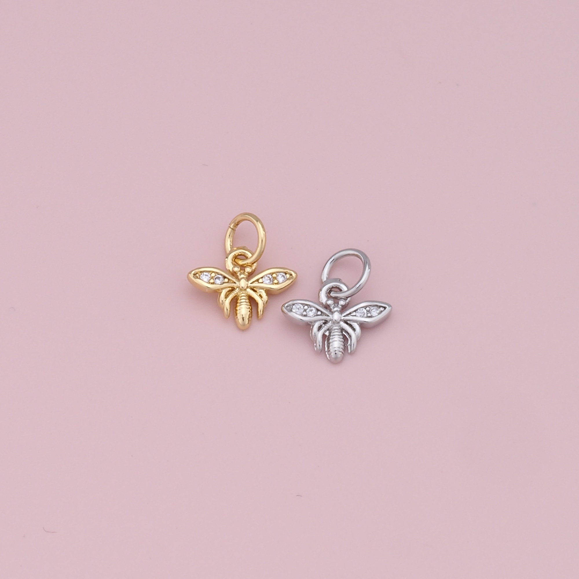 Ciondoli a forma di ape in oro, ciondolo a forma di ape riempito in oro 18 carati, collana con ciondolo a forma di ape in zirconia cubica per la creaz