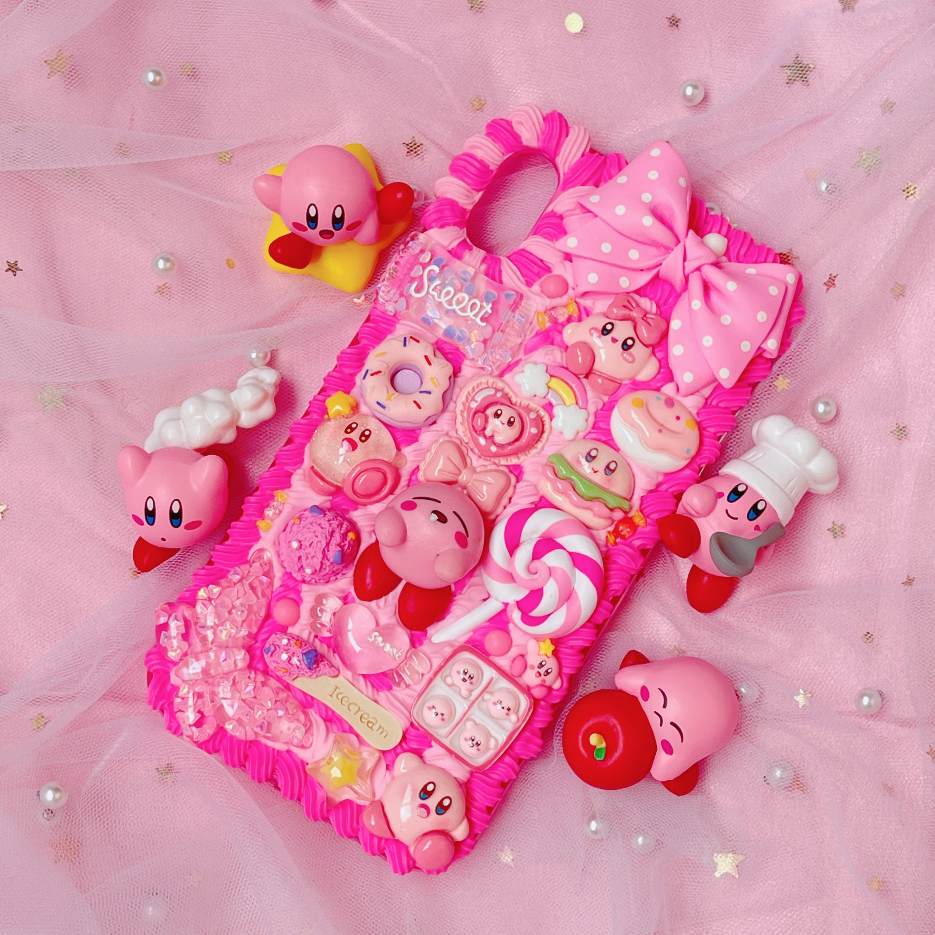 Custodia per telefono Kirby, custodia per telefono personalizzata, custodia per telefono Decoden, custodia effetto panna montata, custodia per telefon