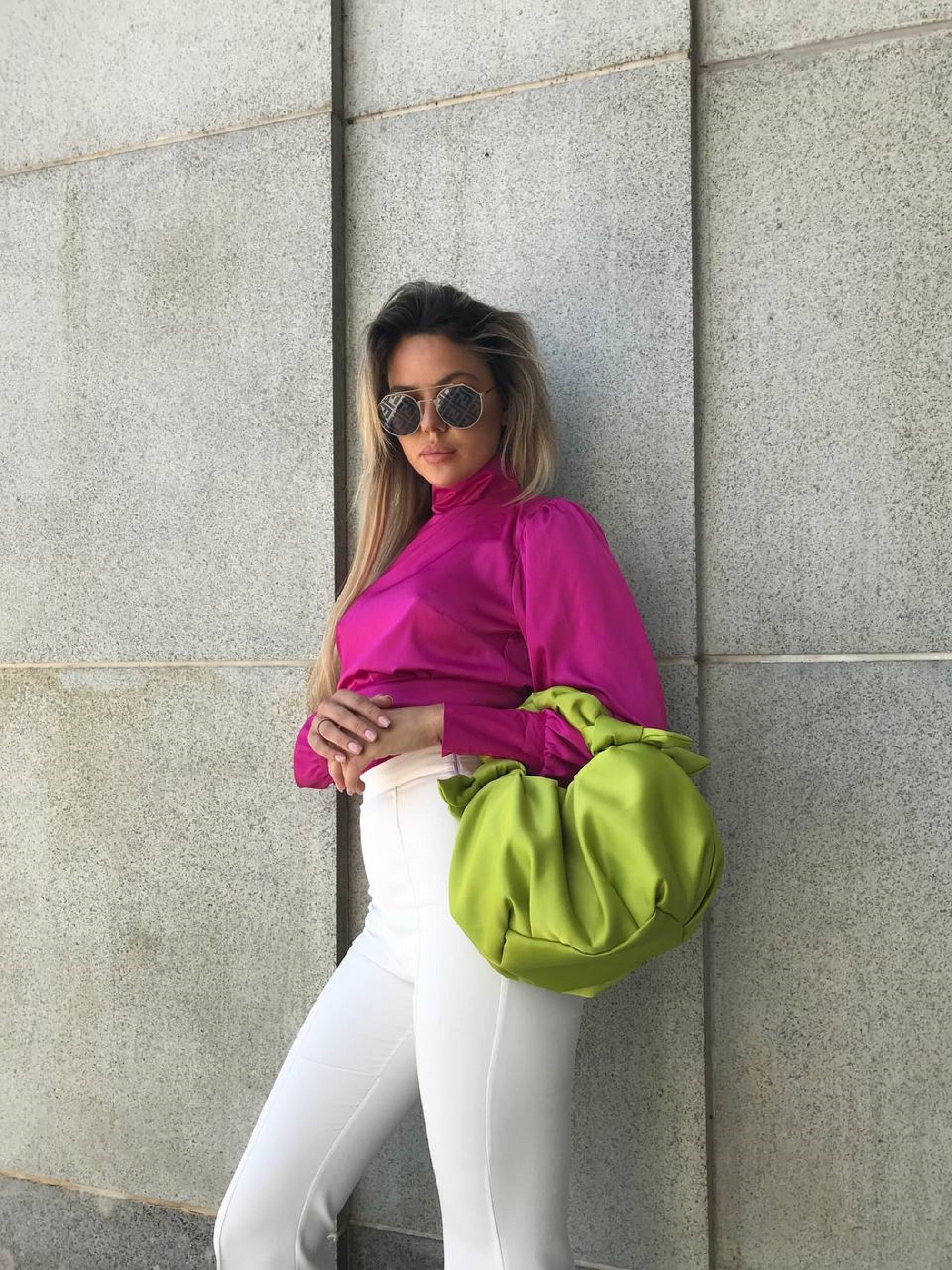 Borsa con nodo in raso | borsa da sera per feste | borsa con nodo furoshiki | borsa da donna in raso color lime | +35 colori | borsa fatta a mano con