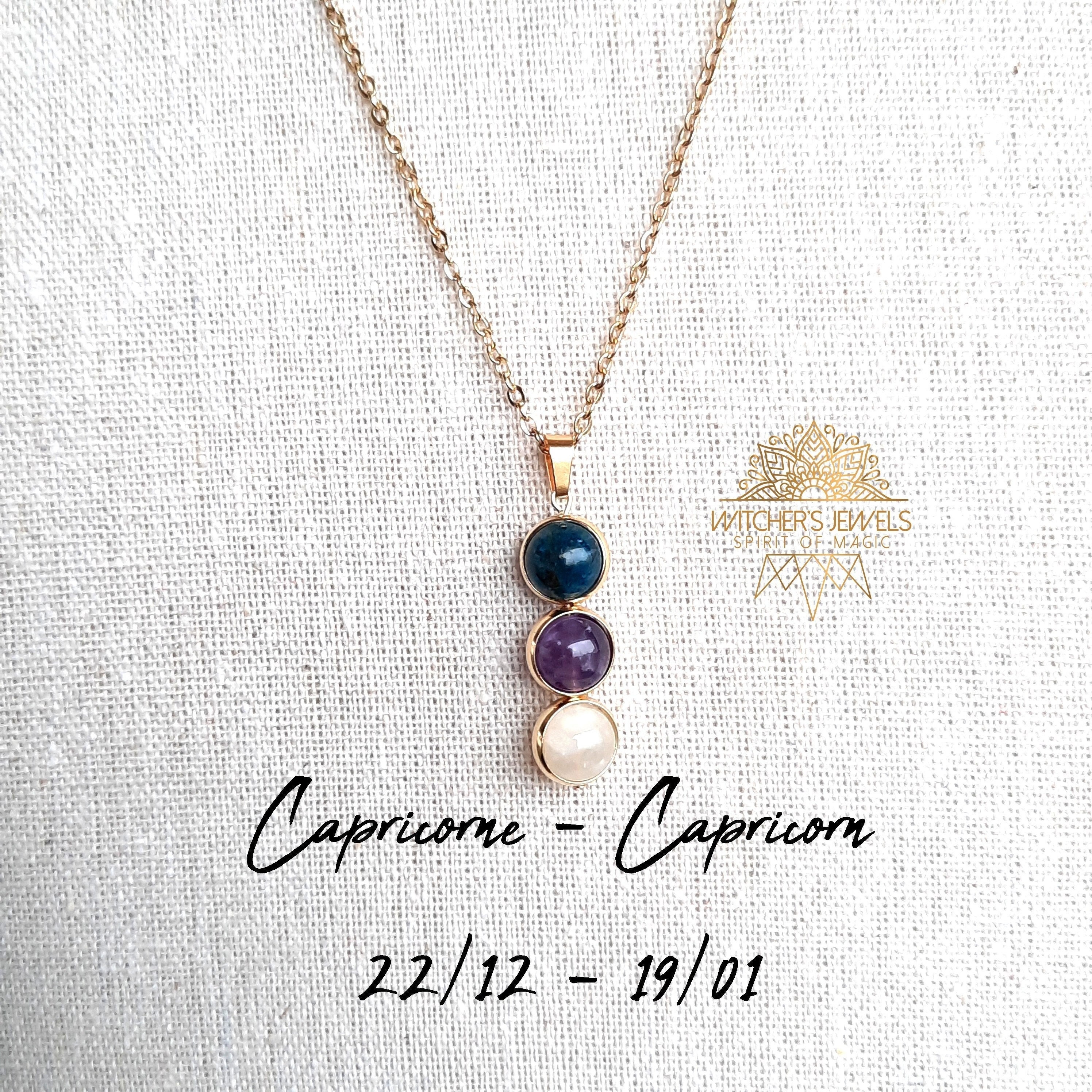 Collana ASTROLOGICA Capricorno in oro 18k, montatura in perline di ottone placcato oro 18k, catena in acciaio inossidabile placcato oro 18k! Pietra zo
