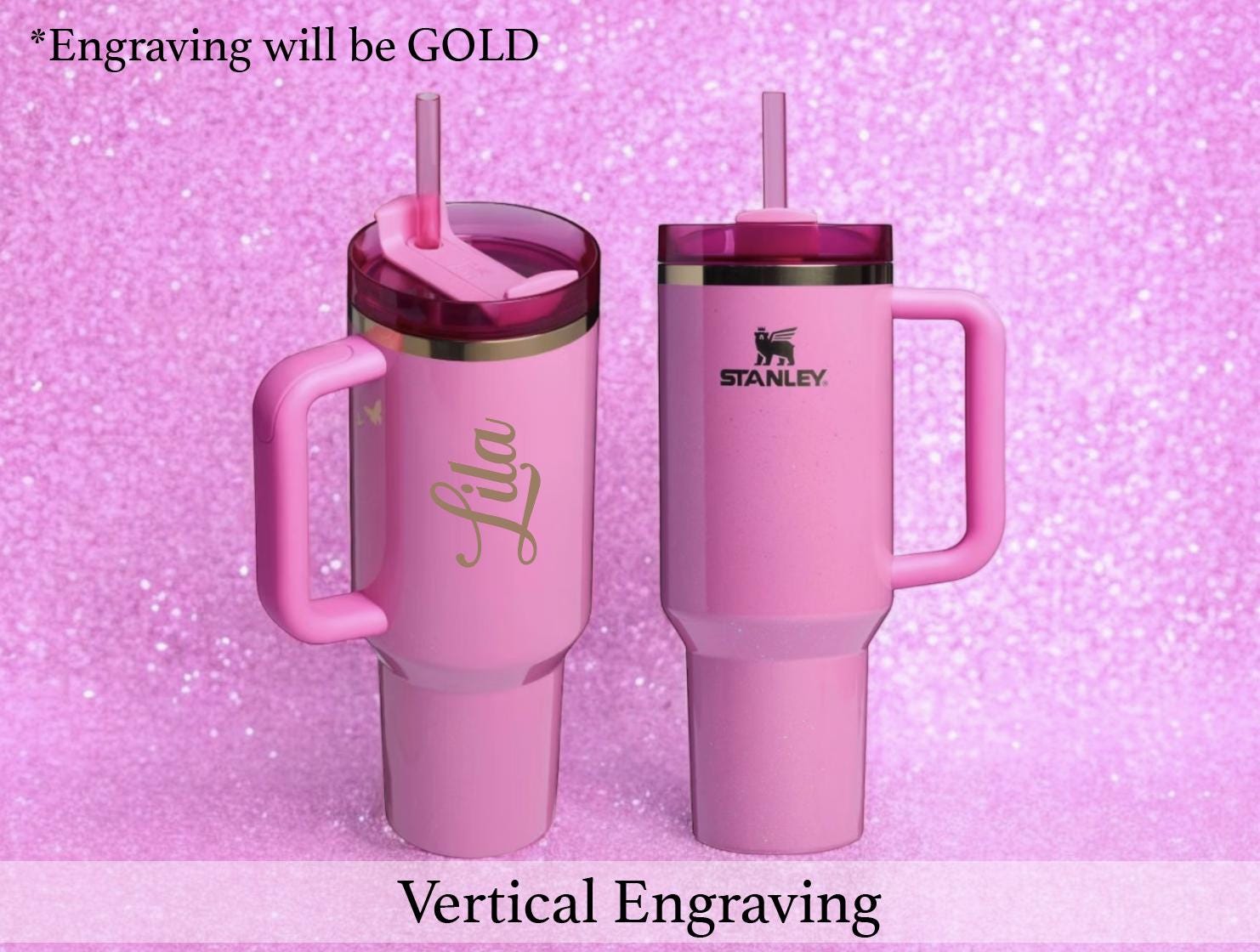 Stanley x Wicked Glinda Pink & Gold 40 oz Quencher Bicchiere Good Witch personalizzato con incisione Regali personalizzati per lui o per lei Fan del M