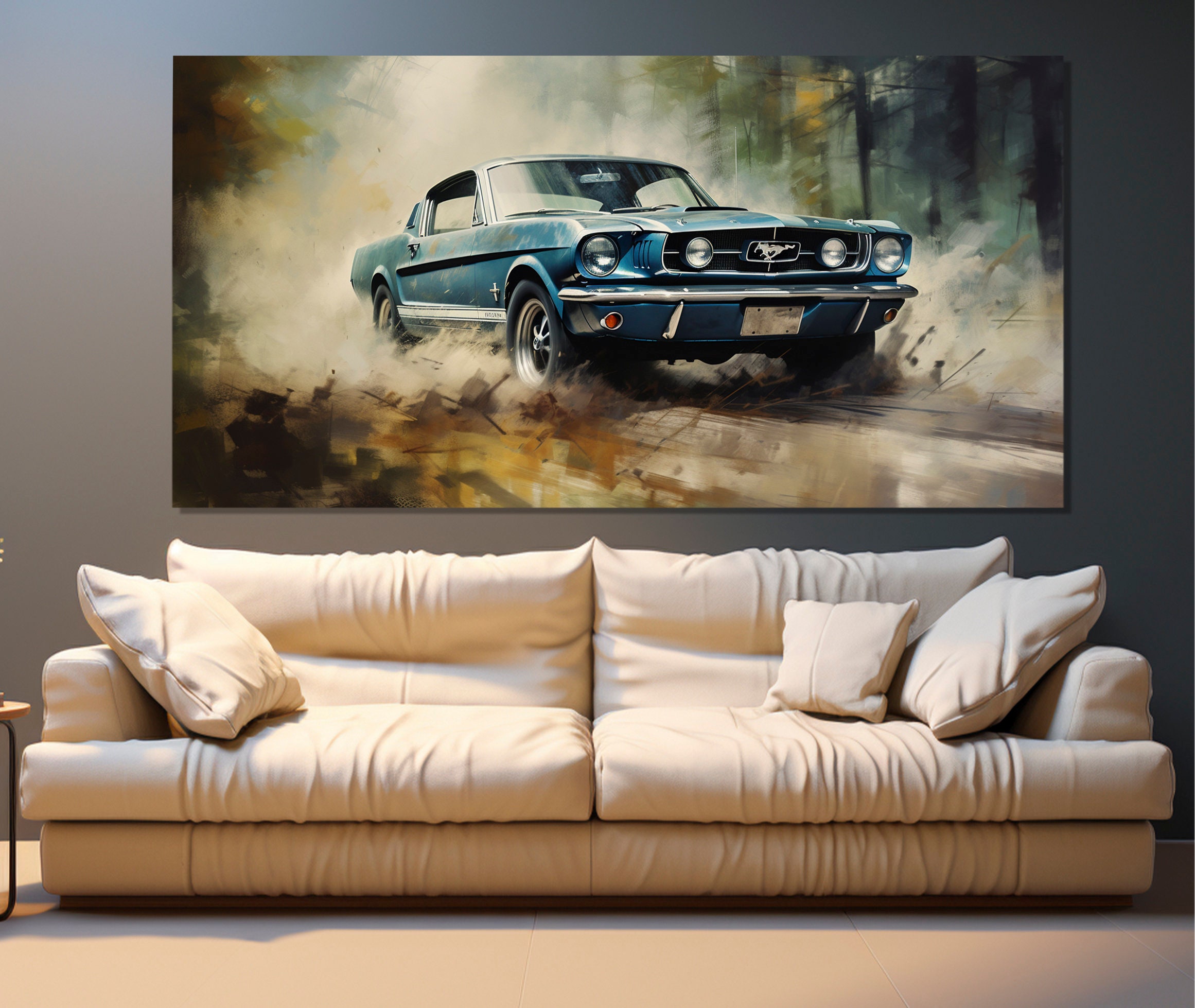 Stampa su tela Ford Mustang, dipinto Ford Mustang, arte murale Muscle Cars, stampa su tela Mustang retrò, poster Ford Mustang vintage
