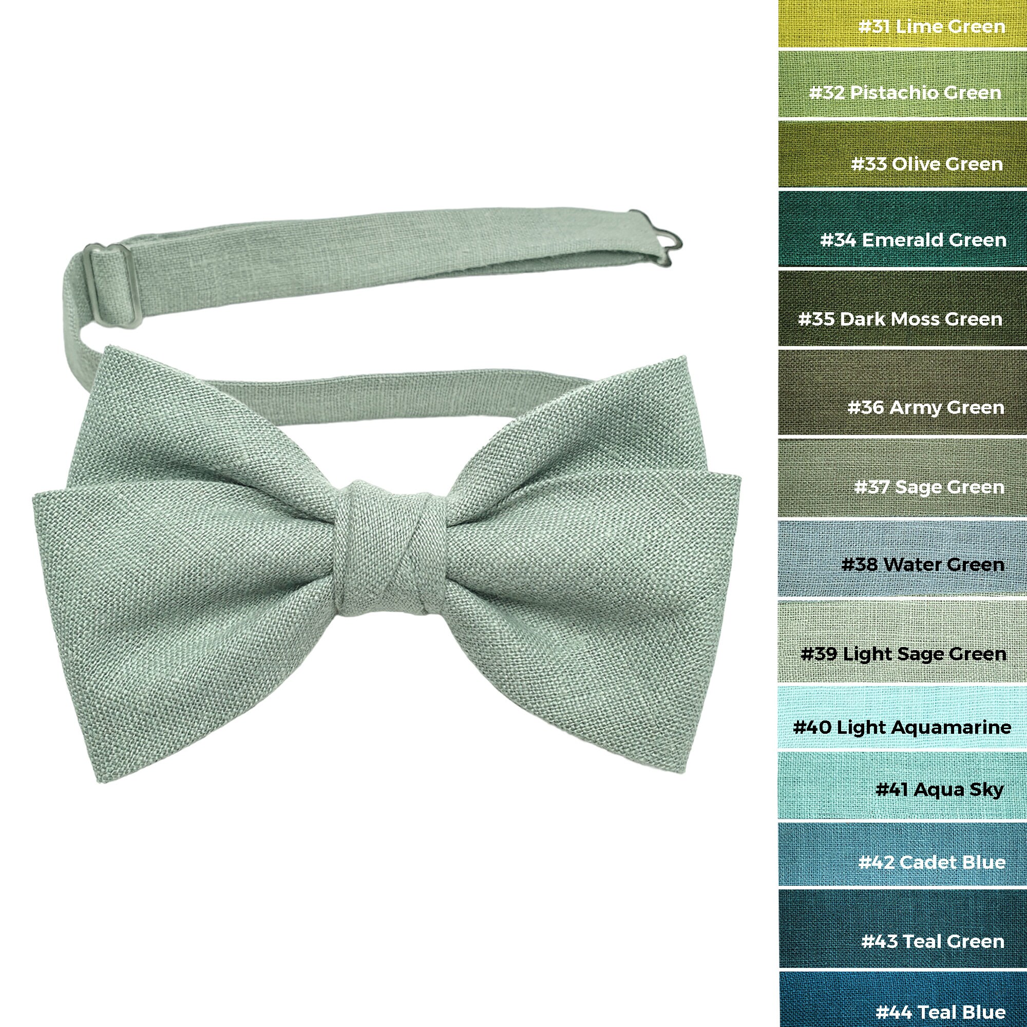 Papillon da matrimonio Verde salvia chiaro, Gemelli Verde salvia chiaro, Fazzoletto da taschino Verde salvia chiaro, Bretelle Verde salvia chiaro, Set