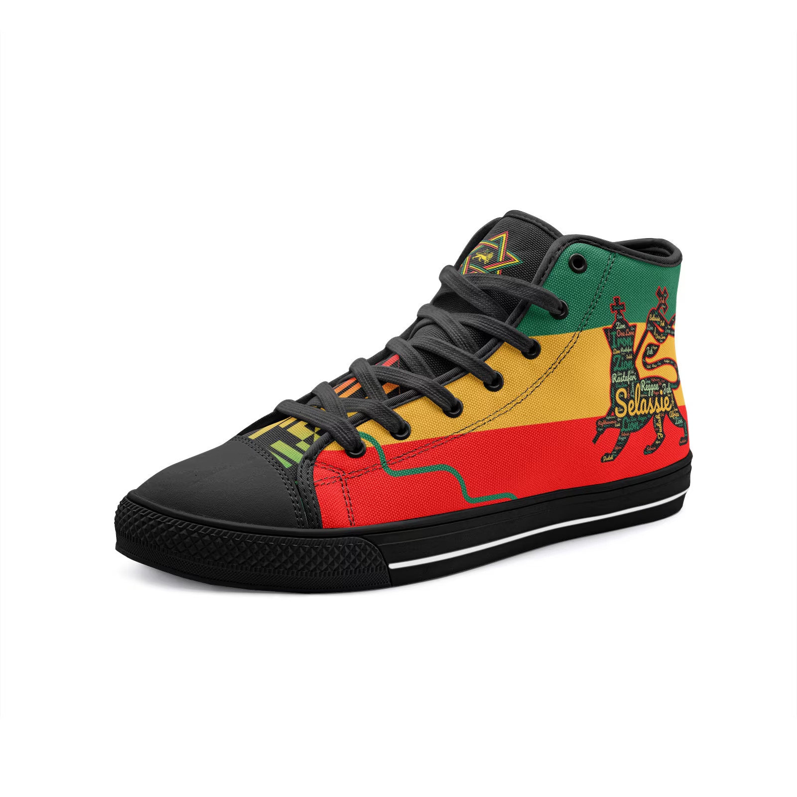 Scarpe Rasta Leone di Giuda Sneakers alte in tela Reggae a righe Scarpe nere Giamaica Regalo uomo Sneakers rosse verdi gialle Scarpe Rasta personalizz