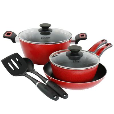 Oster Claybon 7-Piece Aluminum Nonstick Cookware Set, Red